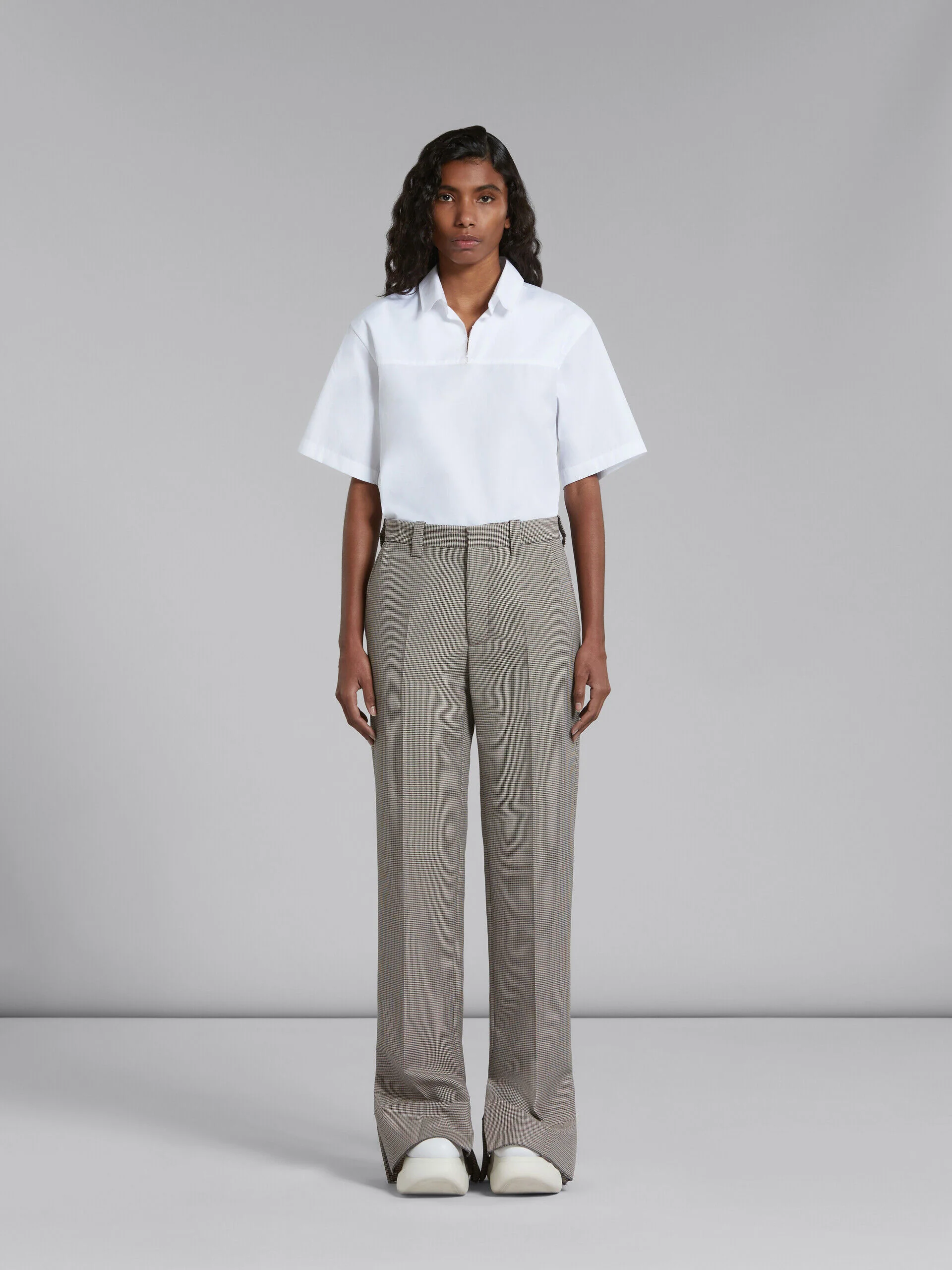 MARNI WOMEN'S GRAY CHECKERED WIDE-LEG TROUSERS - Image 2