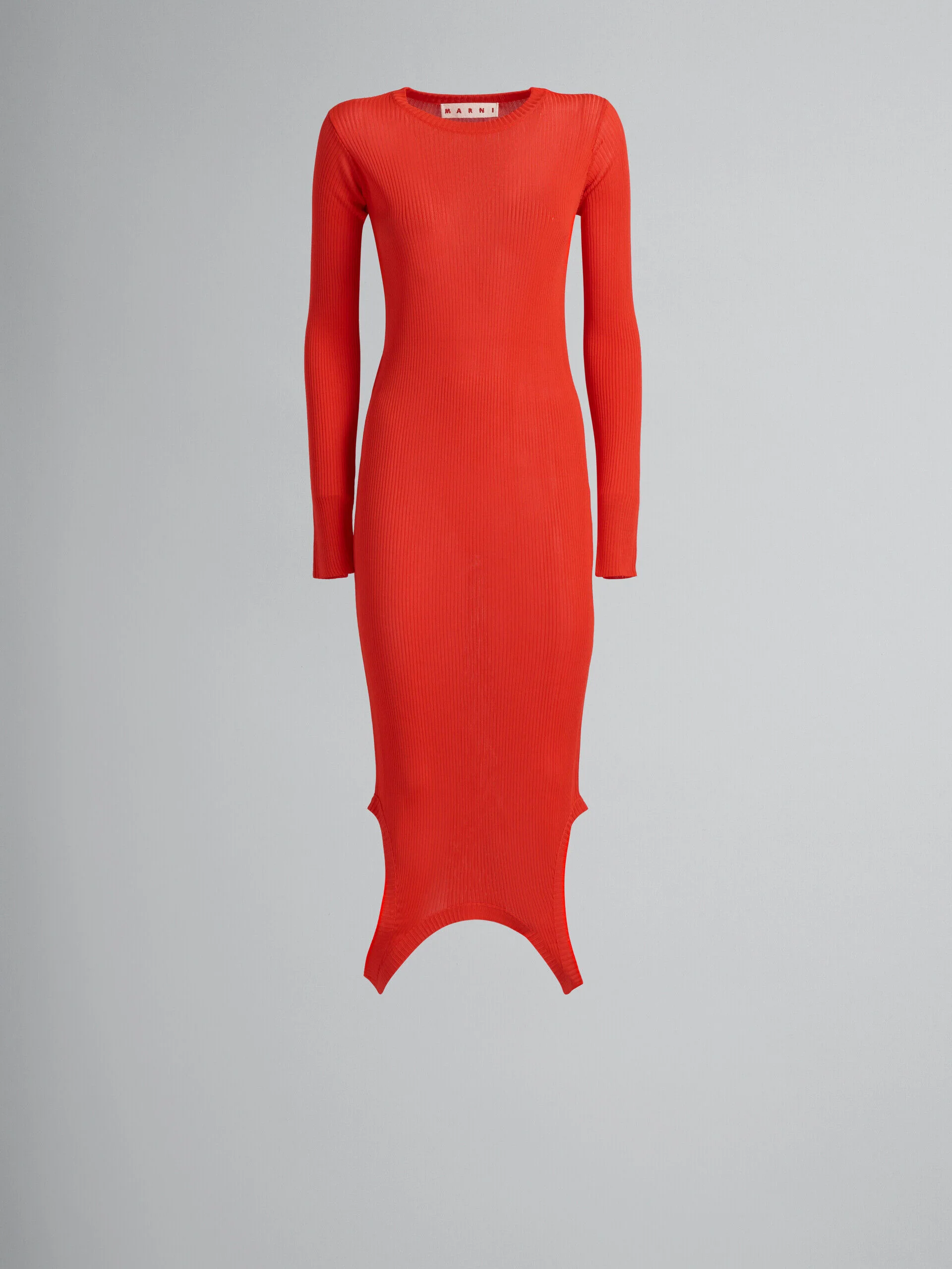 MARNI WOMEN'S RED RIBBED LONG SWEATER DRESS