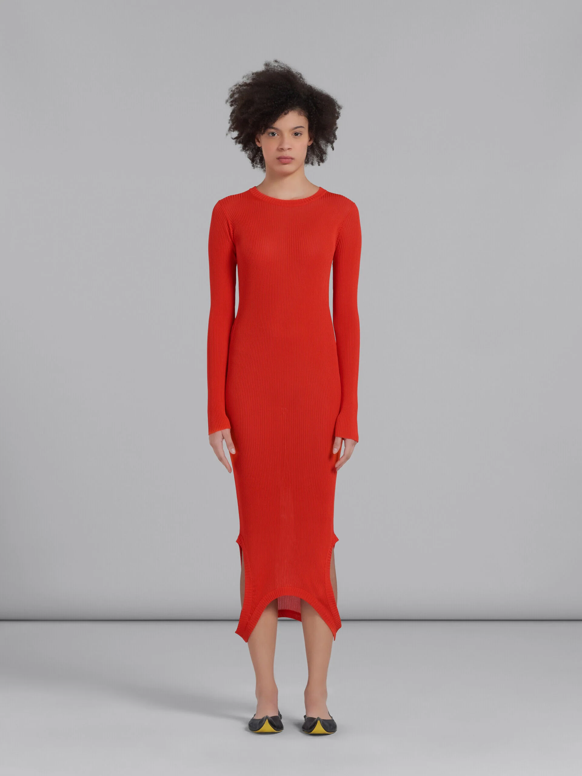 MARNI WOMEN'S RED RIBBED LONG SWEATER DRESS - Image 2