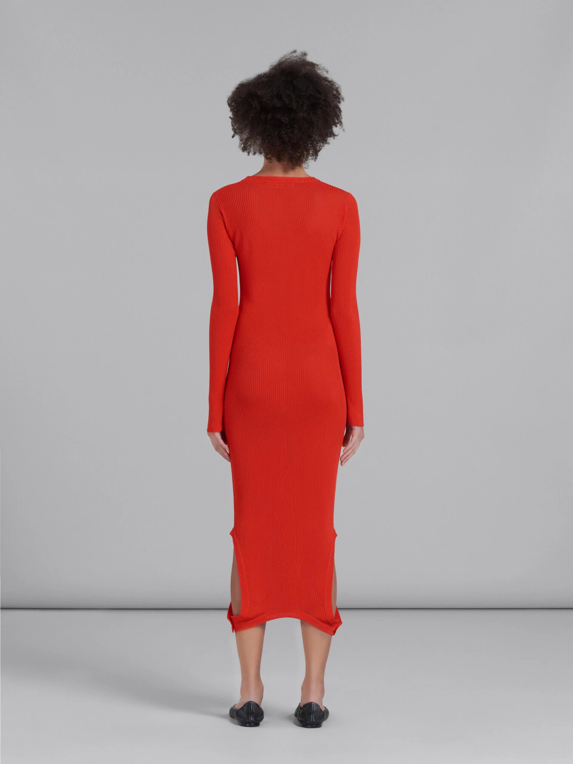 MARNI WOMEN'S RED RIBBED LONG SWEATER DRESS - Image 3