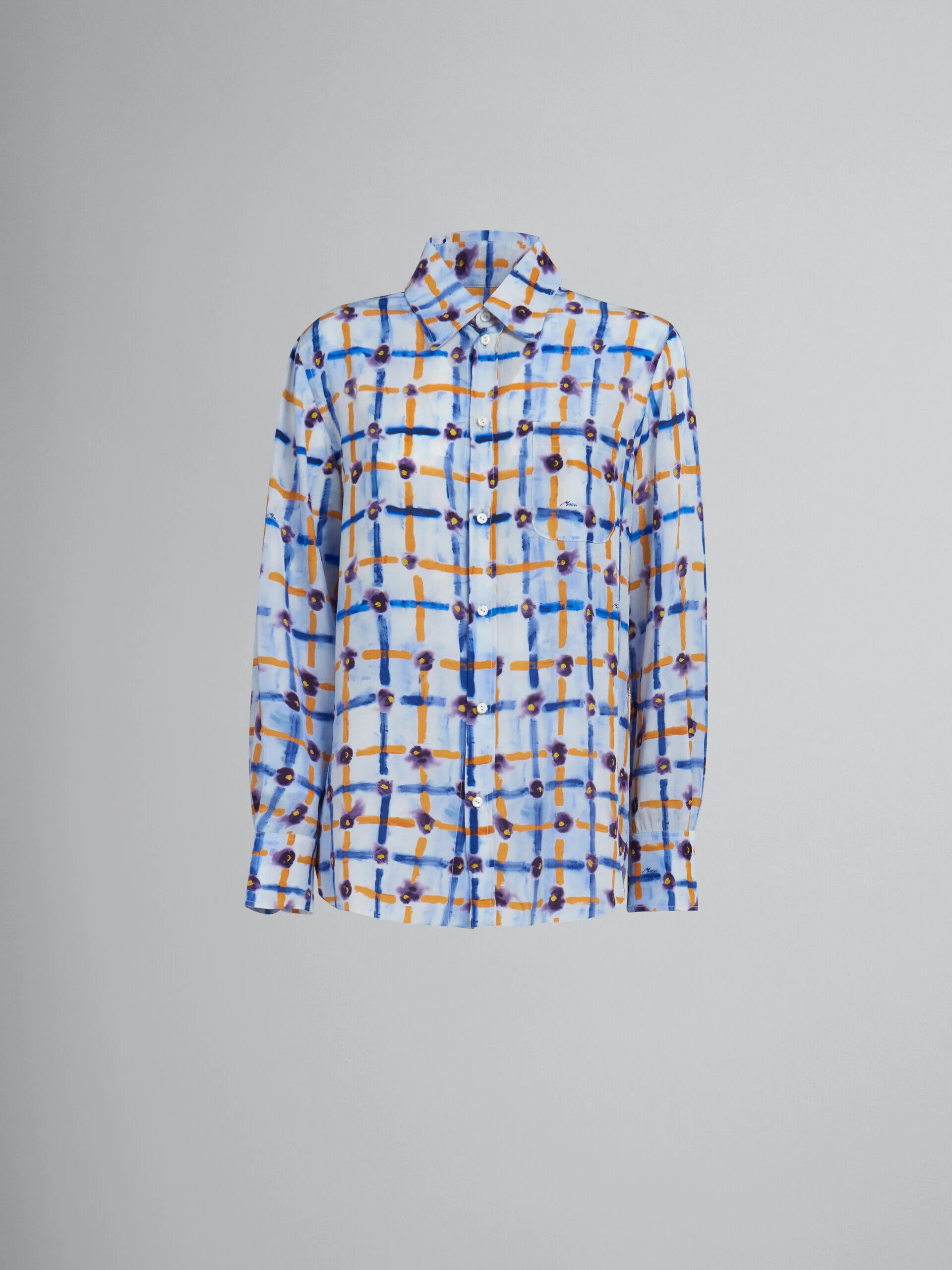 MARNI WOMEN'S LIGHT BLUE PATTERNED BUTTON-UP SHIRT