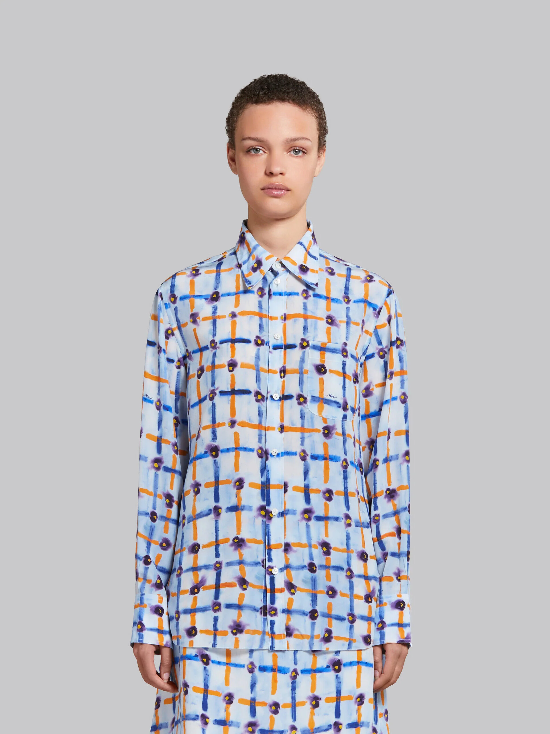 MARNI WOMEN'S LIGHT BLUE PATTERNED BUTTON-UP SHIRT - Image 2