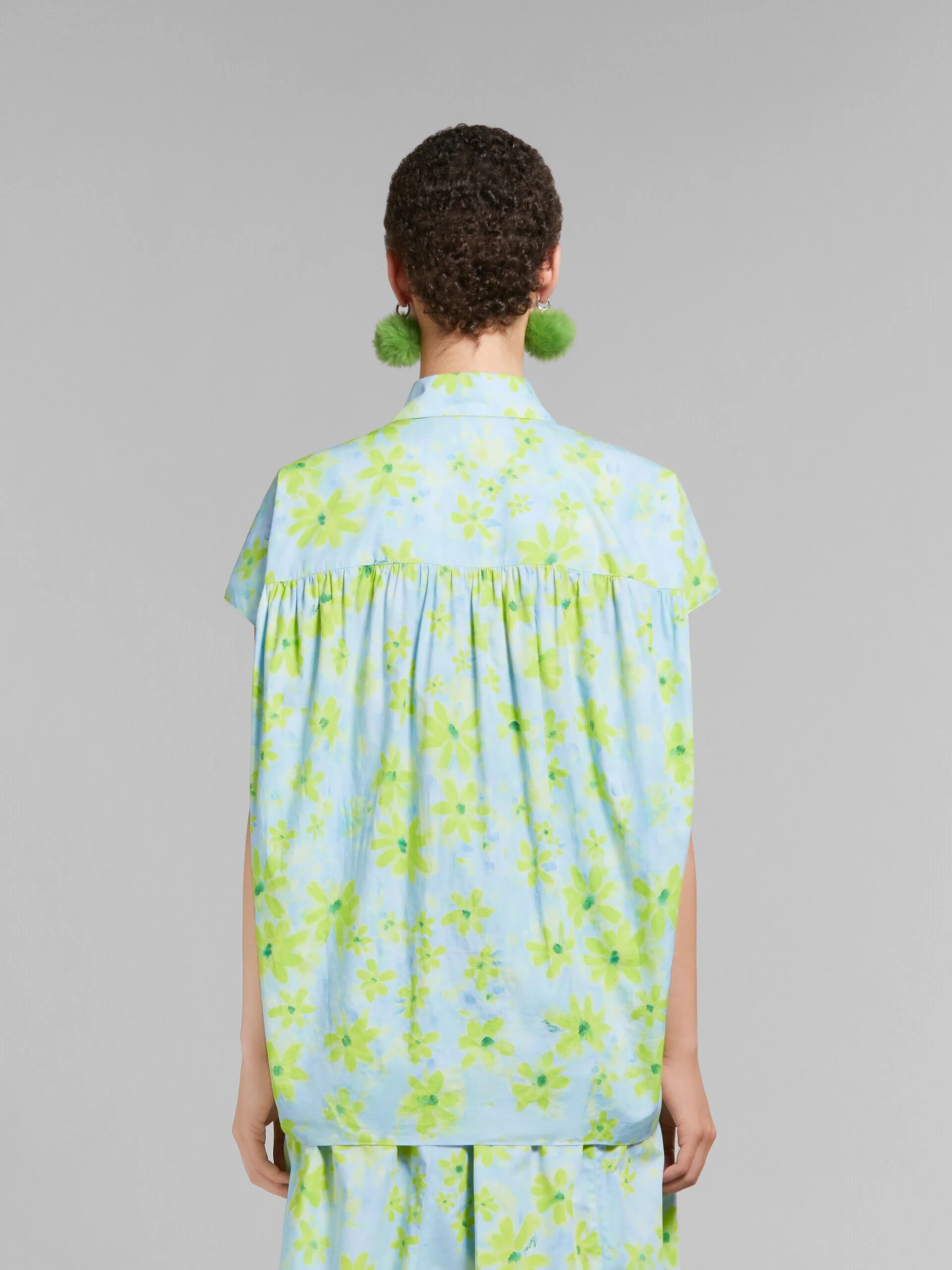 MARNI WOMEN'S AQUA FLORAL SHORT-SLEEVE BLOUSE - Image 3