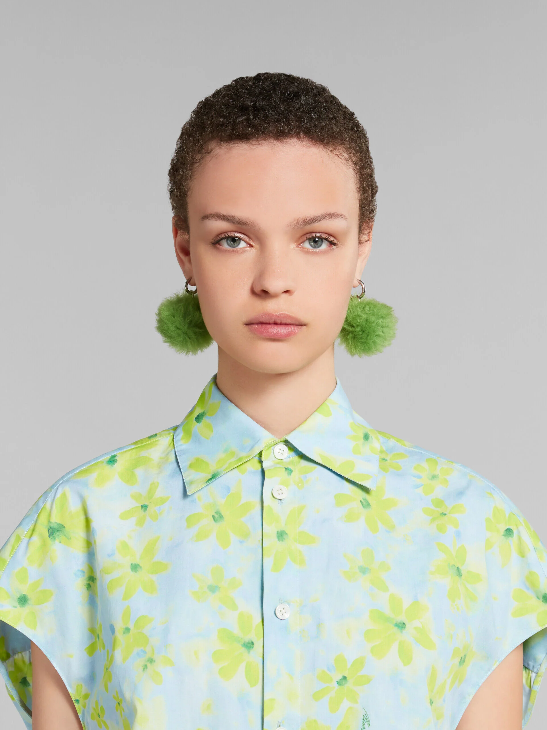 MARNI WOMEN'S AQUA FLORAL SHORT-SLEEVE BLOUSE - Image 4