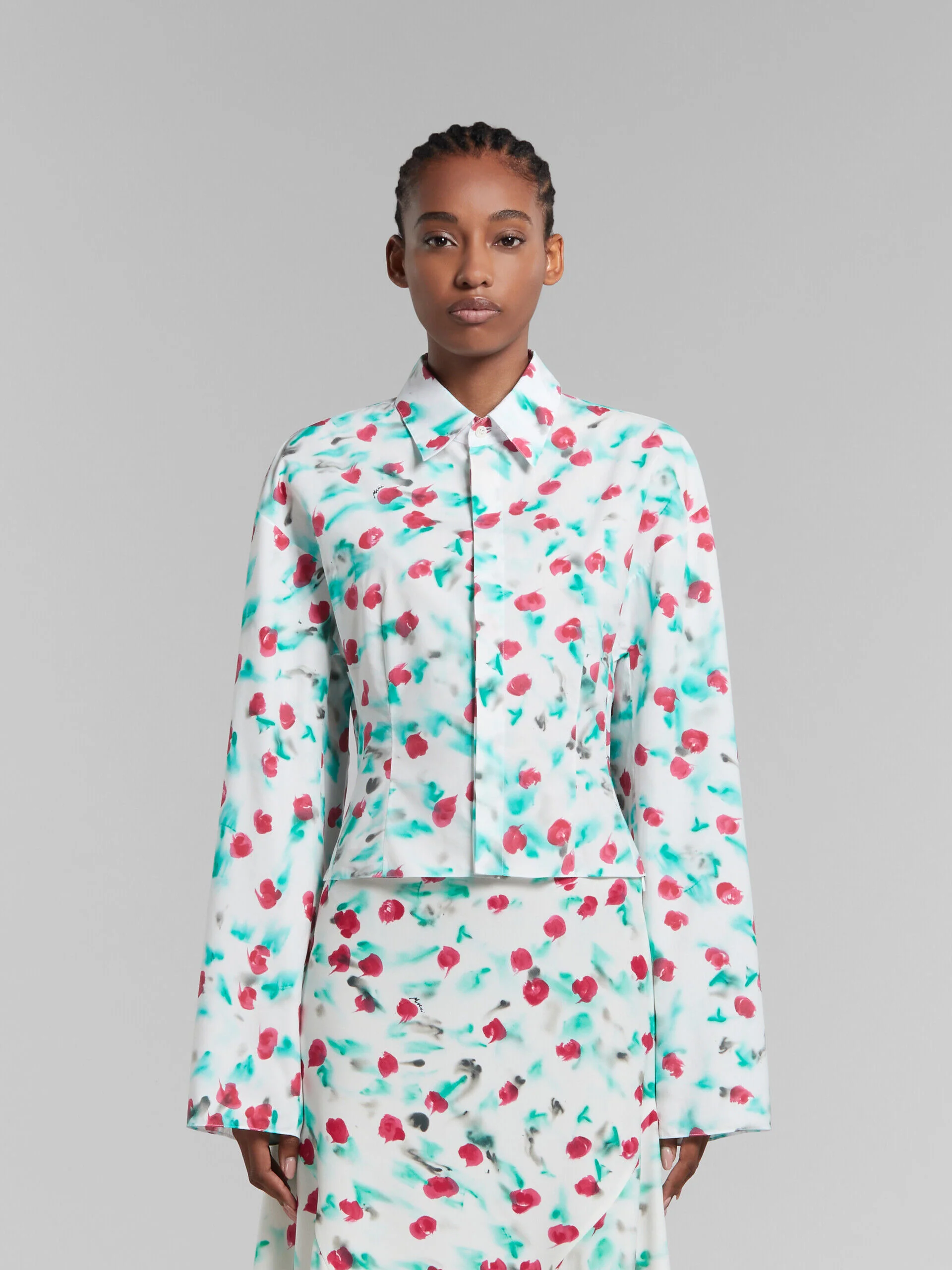 MARNI WOMEN'S FLORAL PRINT CROPPED BUTTON-UP SHIRT - Image 2
