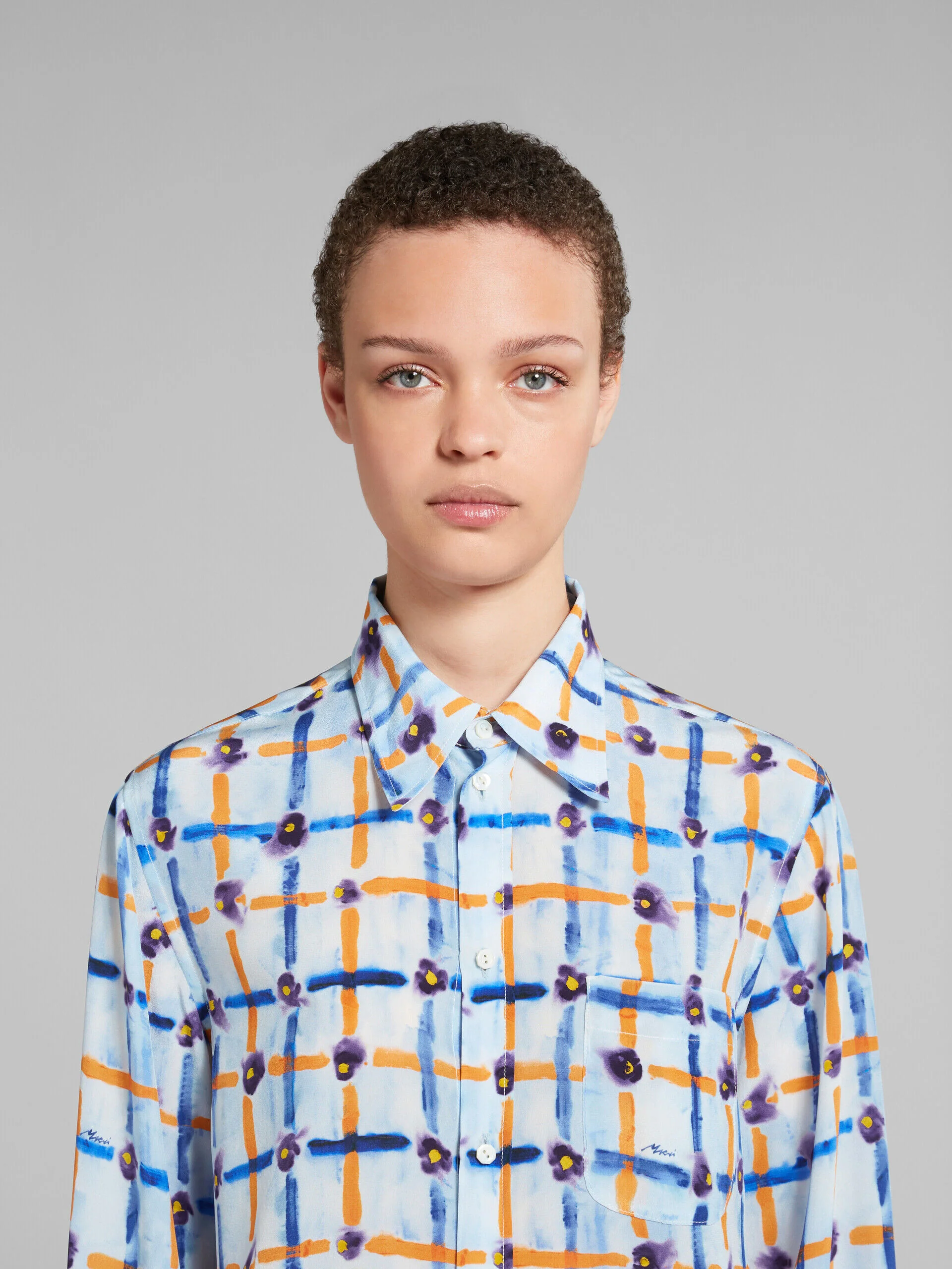 MARNI WOMEN'S LIGHT BLUE PATTERNED BUTTON-UP SHIRT - Image 4