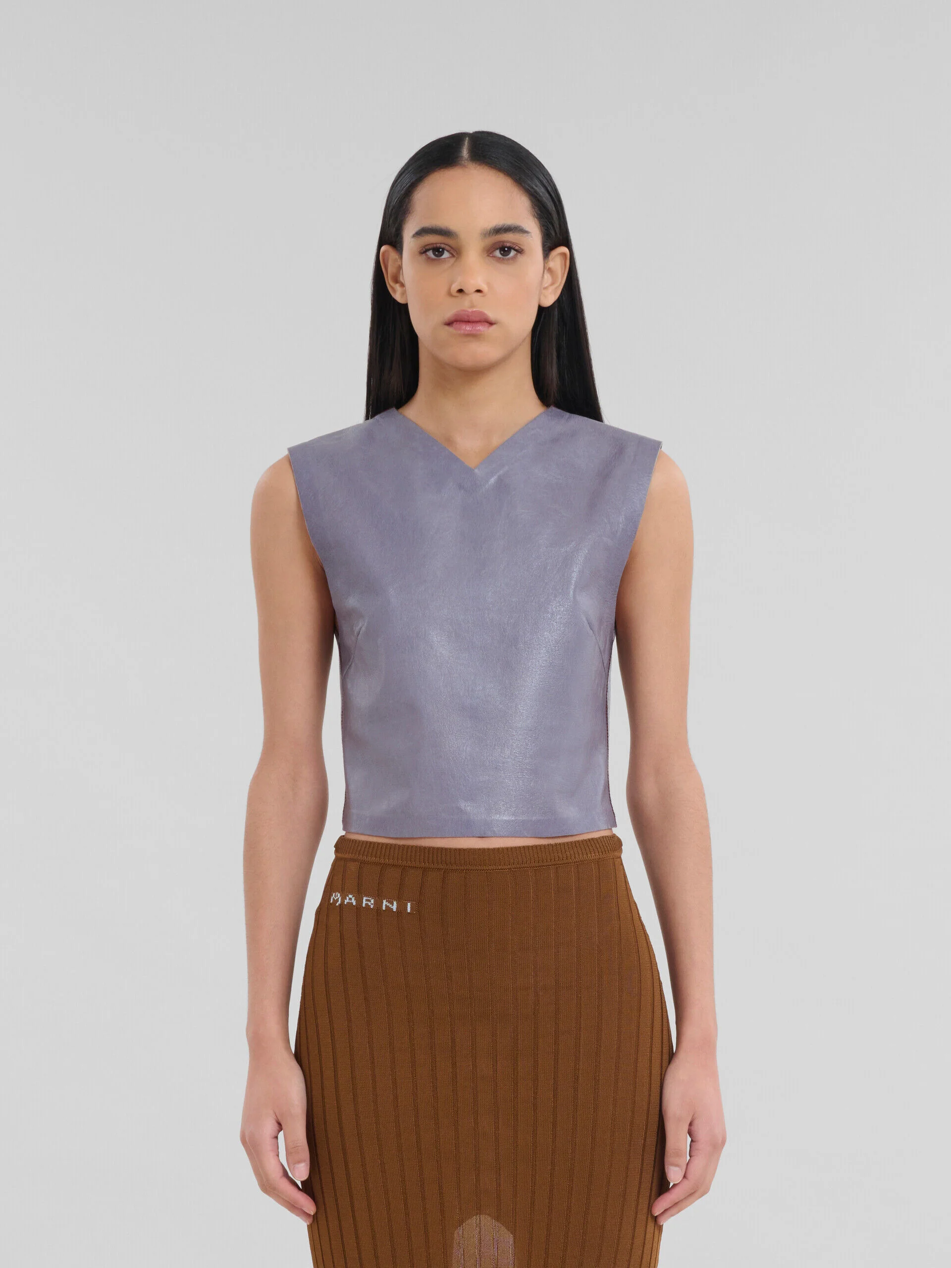 MARNI WOMEN'S LILAC SLEEVELESS V-NECK TOP - Image 2