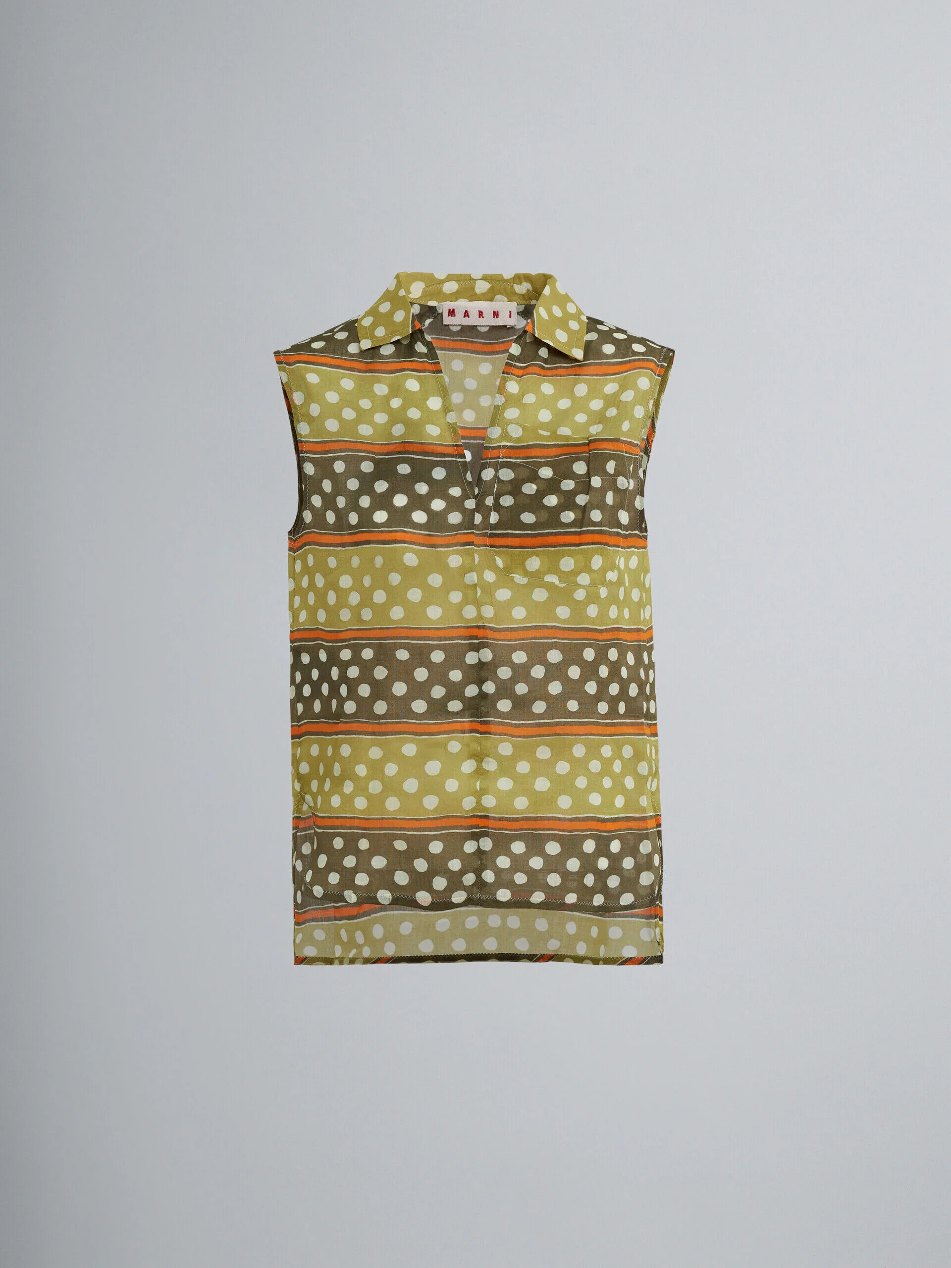 MARNI WOMEN'S OLIVE POLKA DOT SLEEVELESS BLOUSE