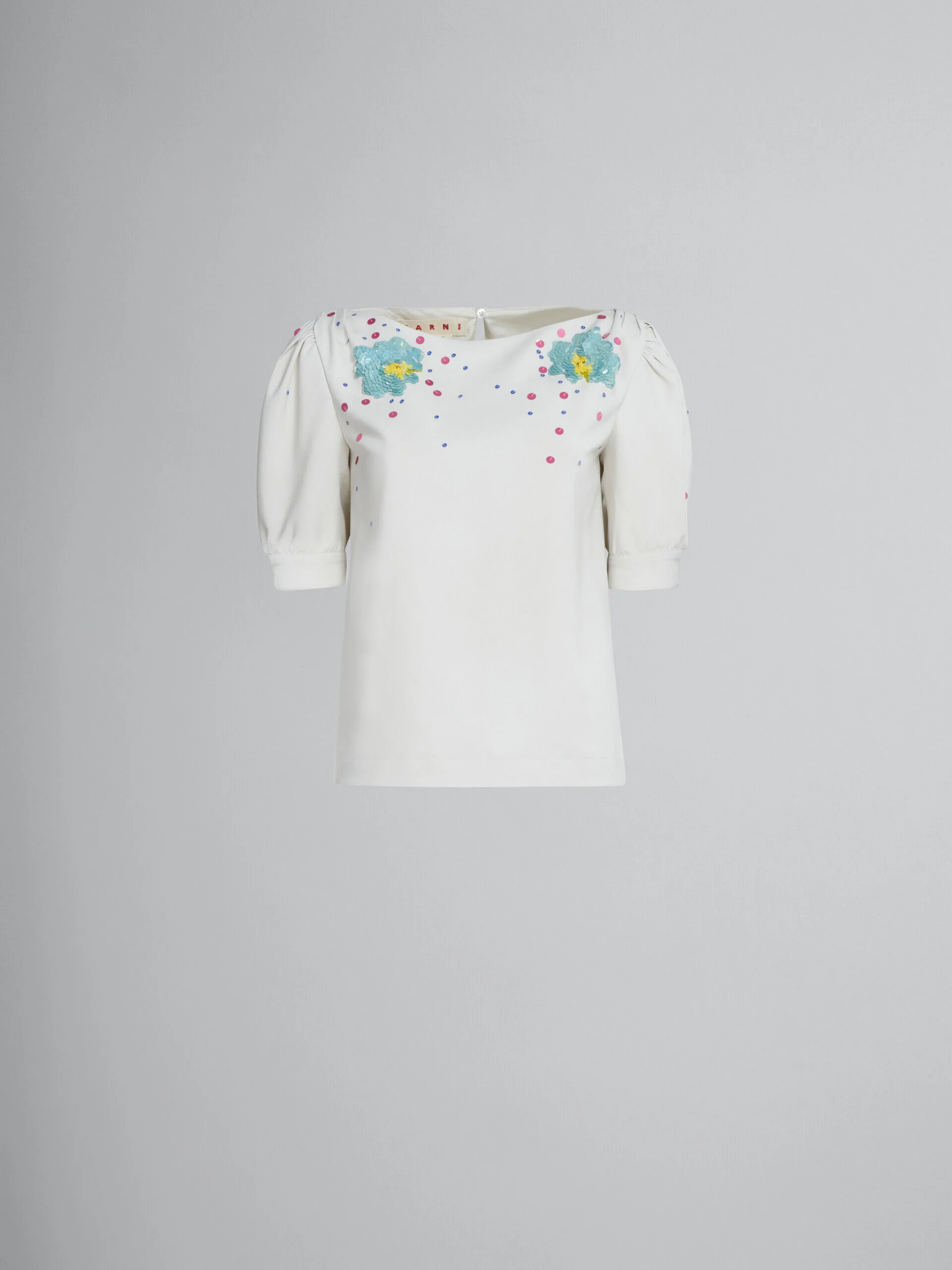 MARNI WOMEN'S WHITE PUFF SLEEVE EMBROIDERED BLOUSE