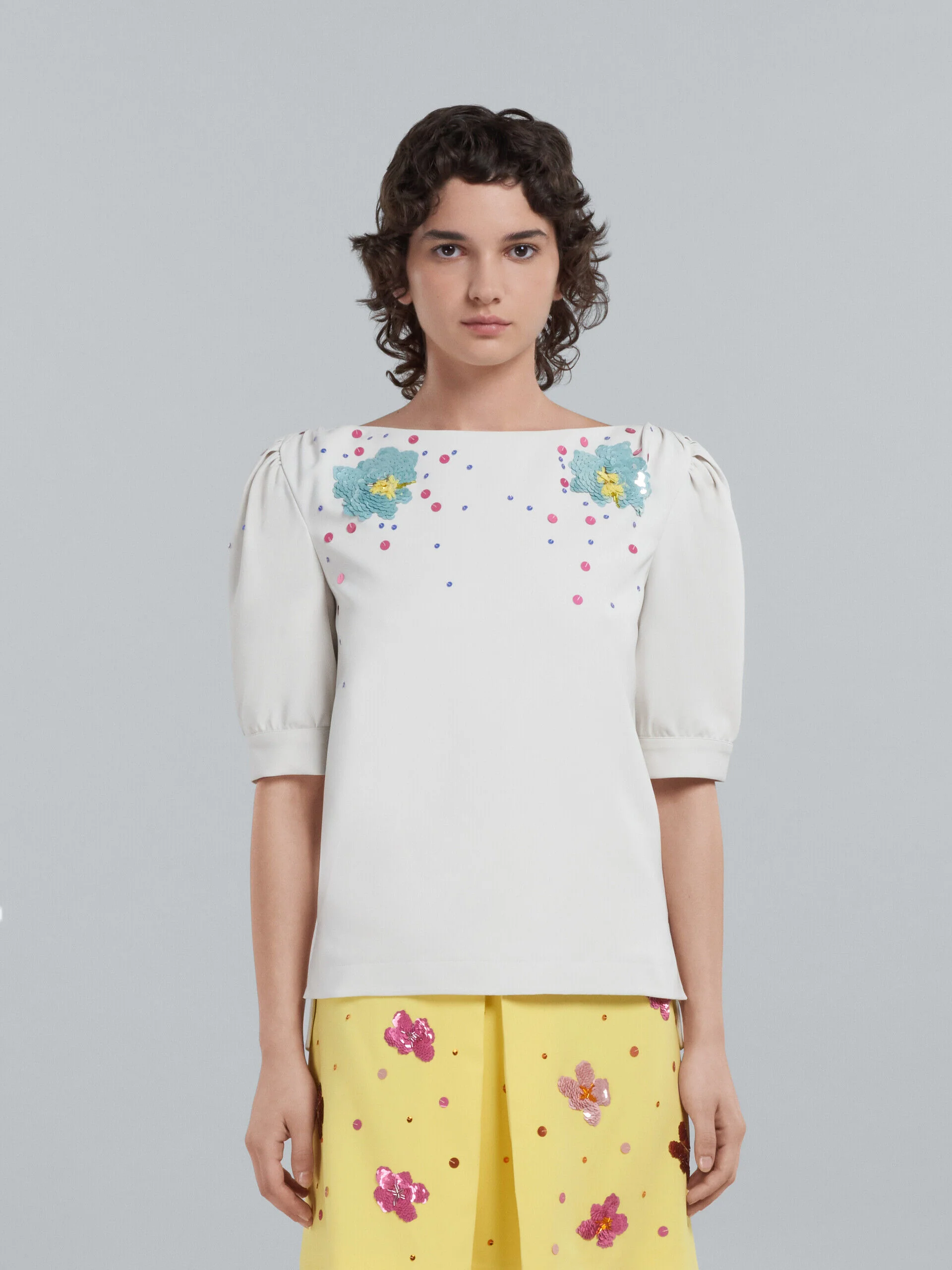 MARNI WOMEN'S WHITE PUFF SLEEVE EMBROIDERED BLOUSE - Image 2