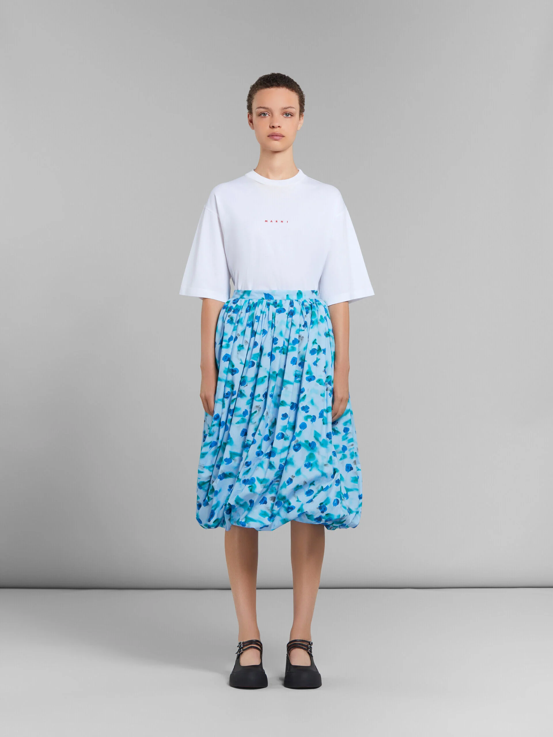 MARNI WOMEN'S LIGHT BLUE FLORAL BUBBLE SKIRT - Image 2