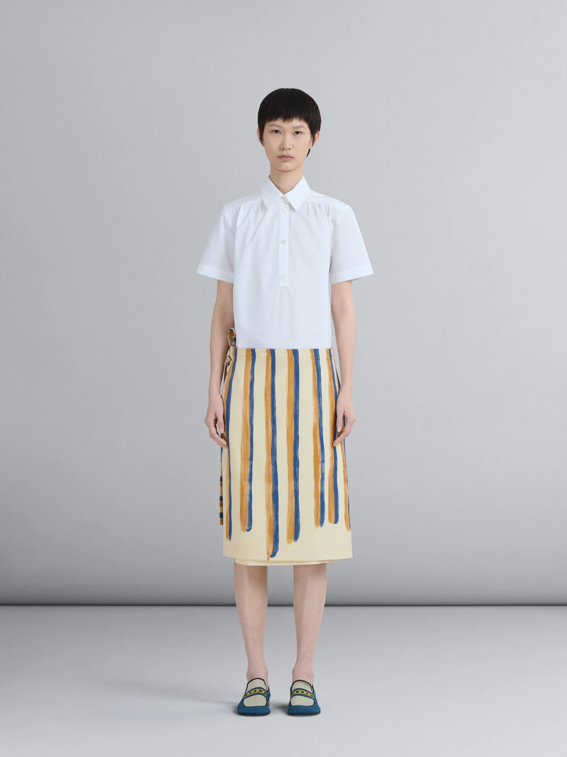 MARNI WOMEN'S ANTIQUE WHITE STRIPED WRAP SKIRT - Image 2