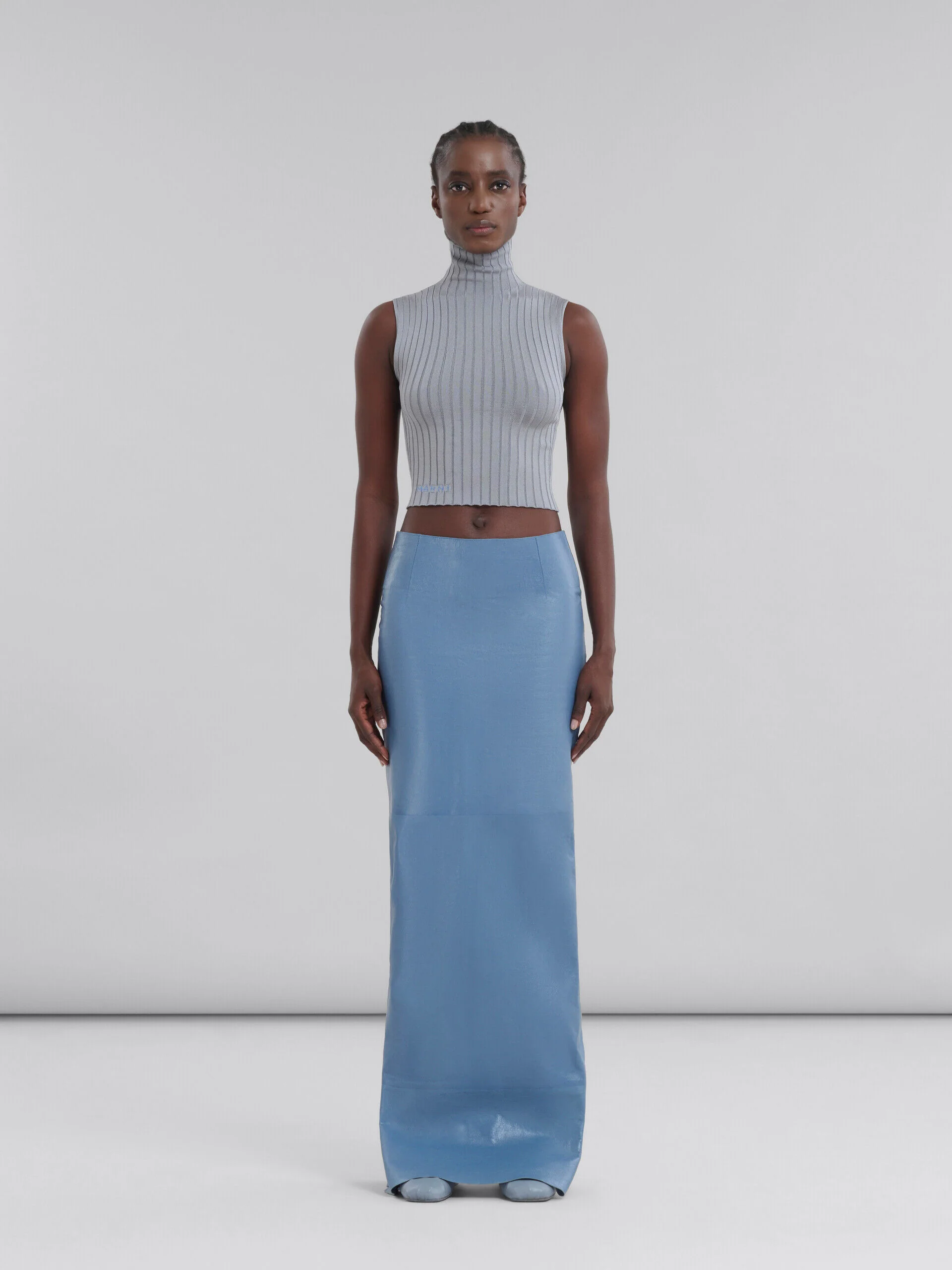 MARNI WOMEN'S OPAL BLUE LEATHER MAXI SKIRT - Image 2
