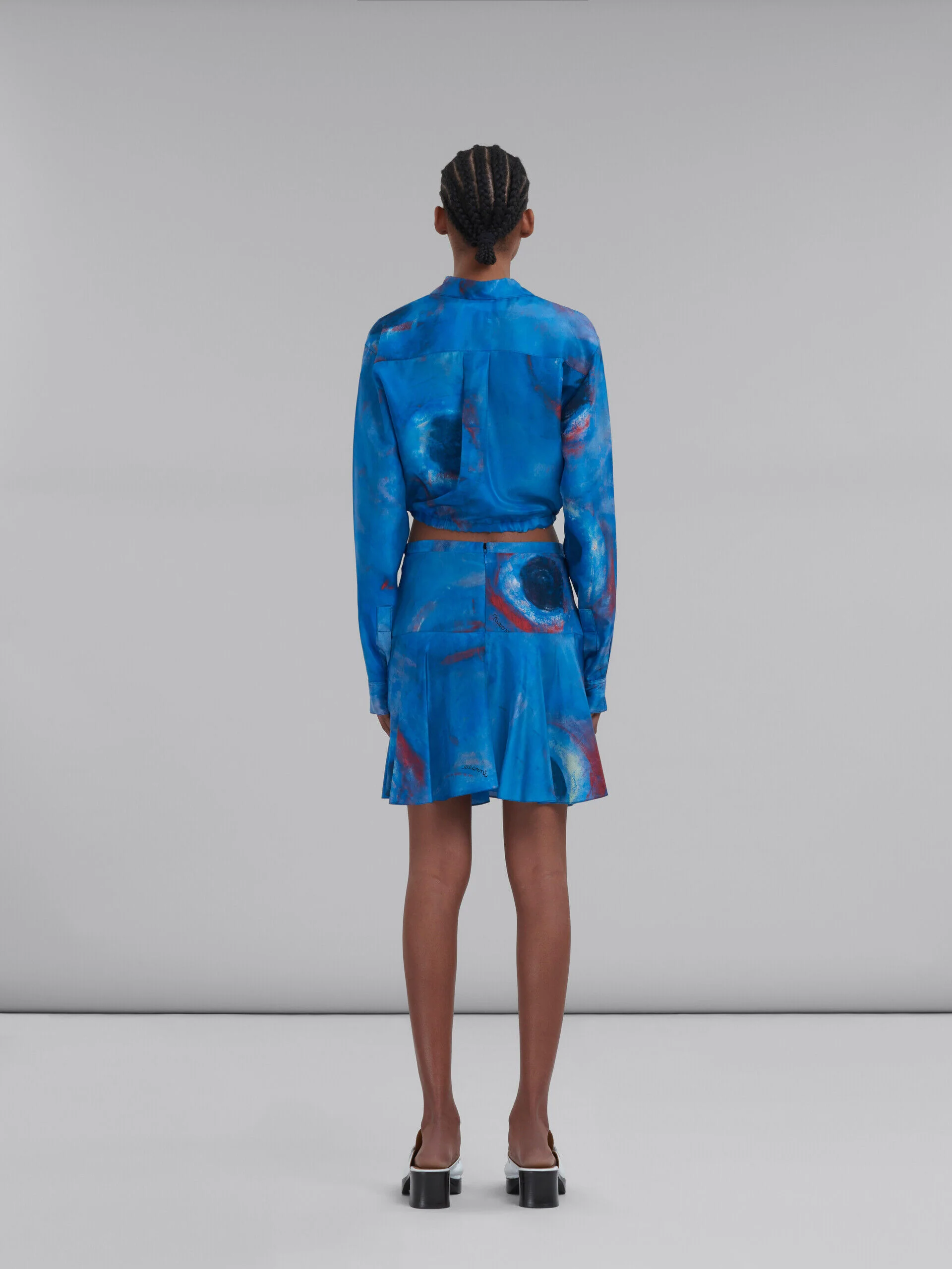 MARNI WOMEN'S COBALT BLUE ABSTRACT FLARED SKIRT - Image 3