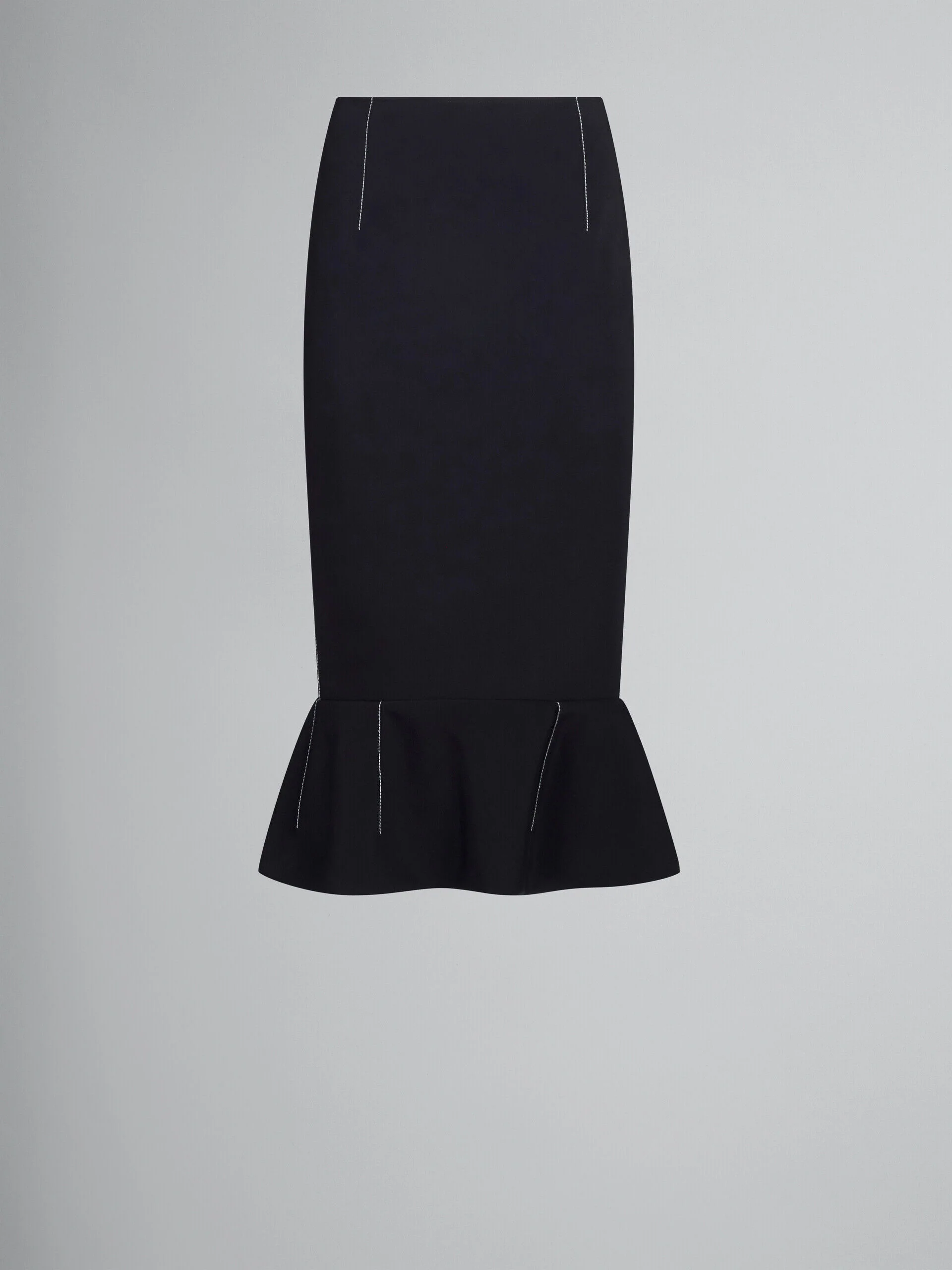 MARNI WOMEN'S BLACK PENCIL SKIRT WITH RUFFLE HEM