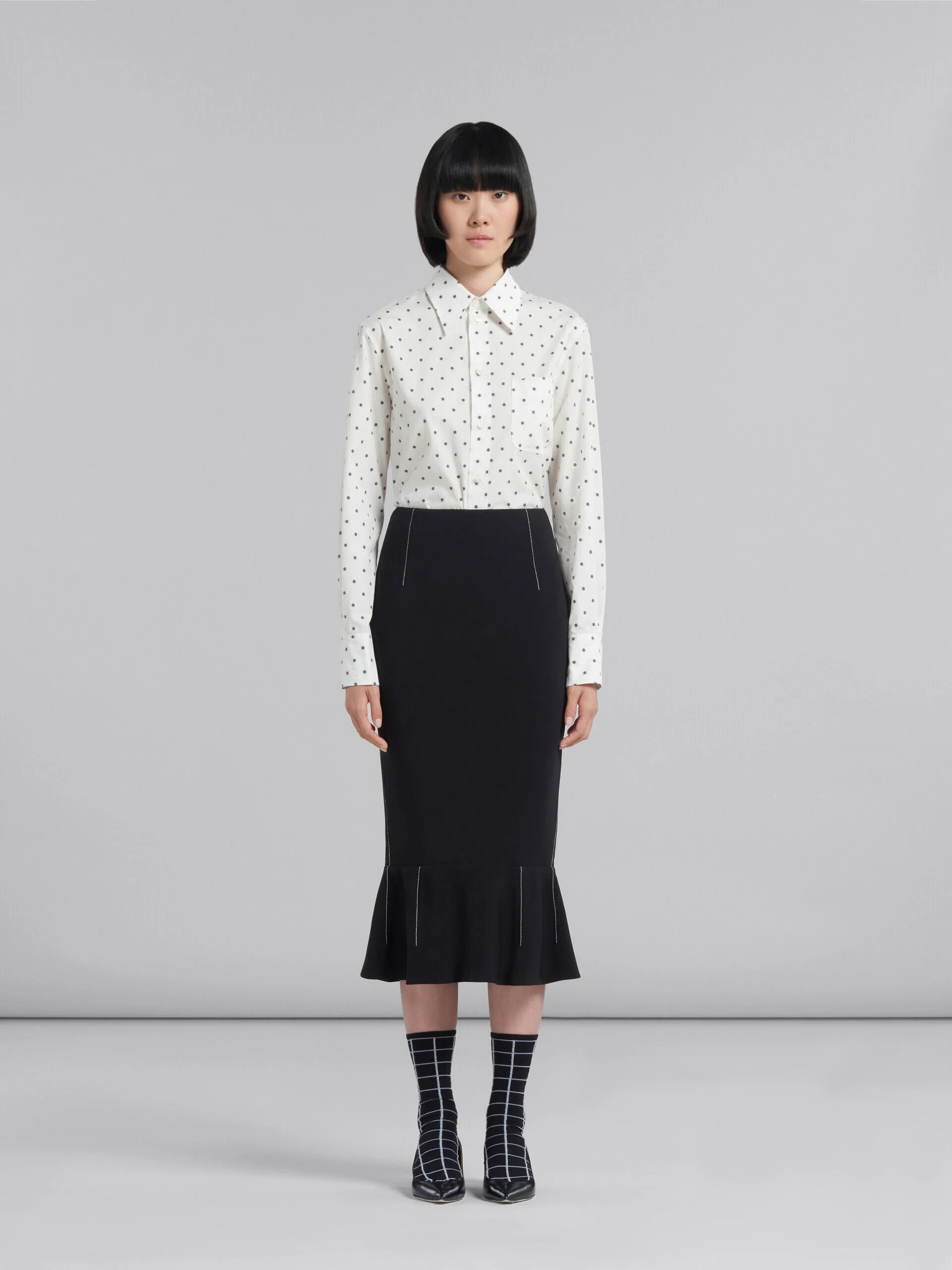 MARNI WOMEN'S BLACK PENCIL SKIRT WITH RUFFLE HEM - Image 2