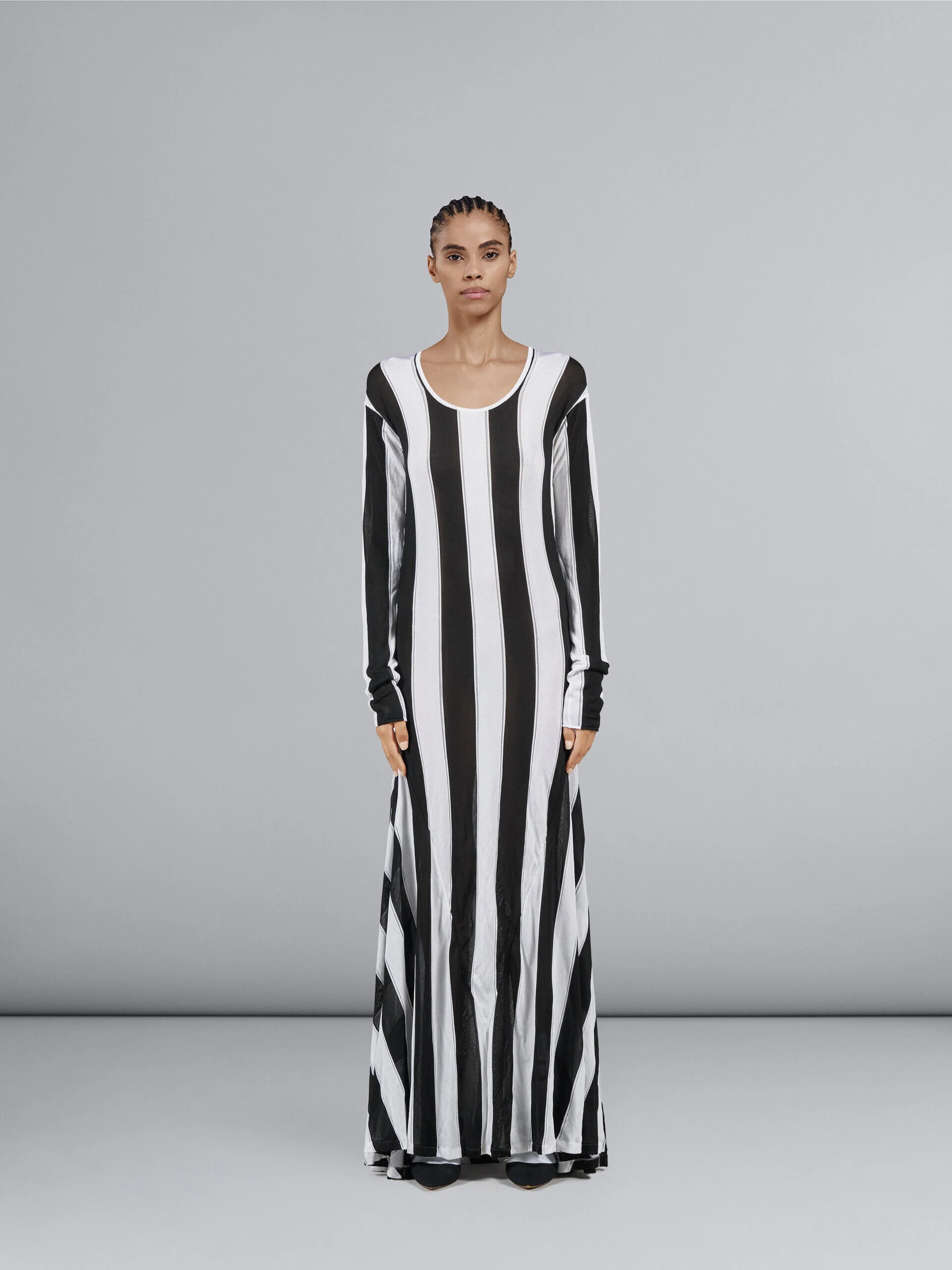 MARNI WOMEN'S BLACK AND WHITE STRIPED DRESS - Image 2