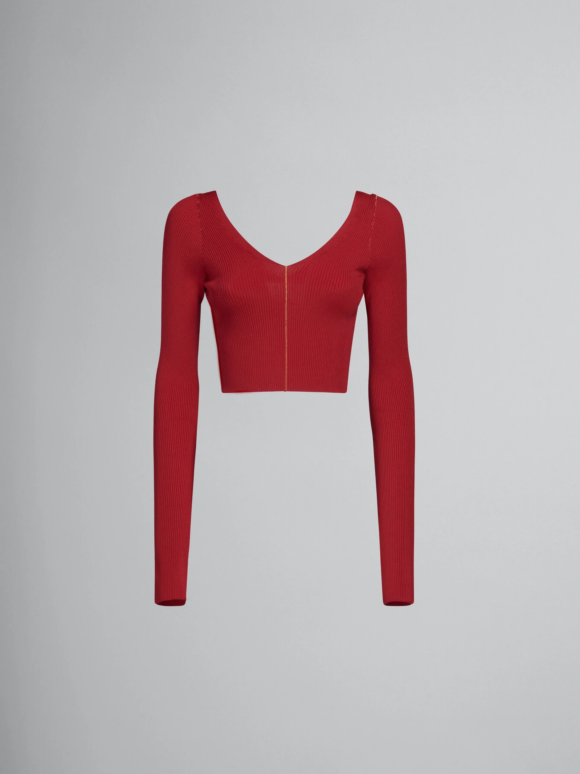 MARNI WOMEN'S RED RIBBED CROPPED SWEATER