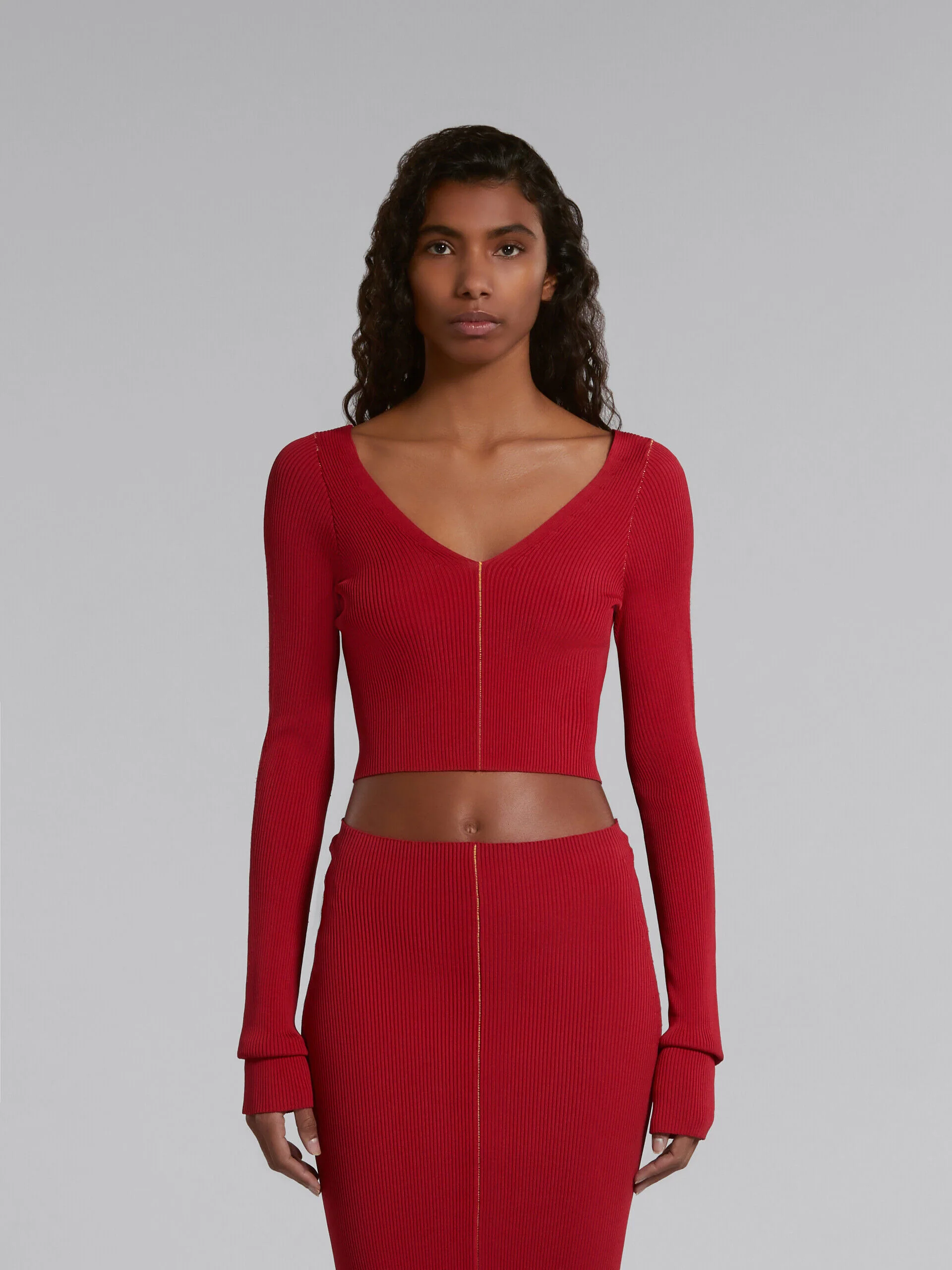 MARNI WOMEN'S RED RIBBED CROPPED SWEATER - Image 2