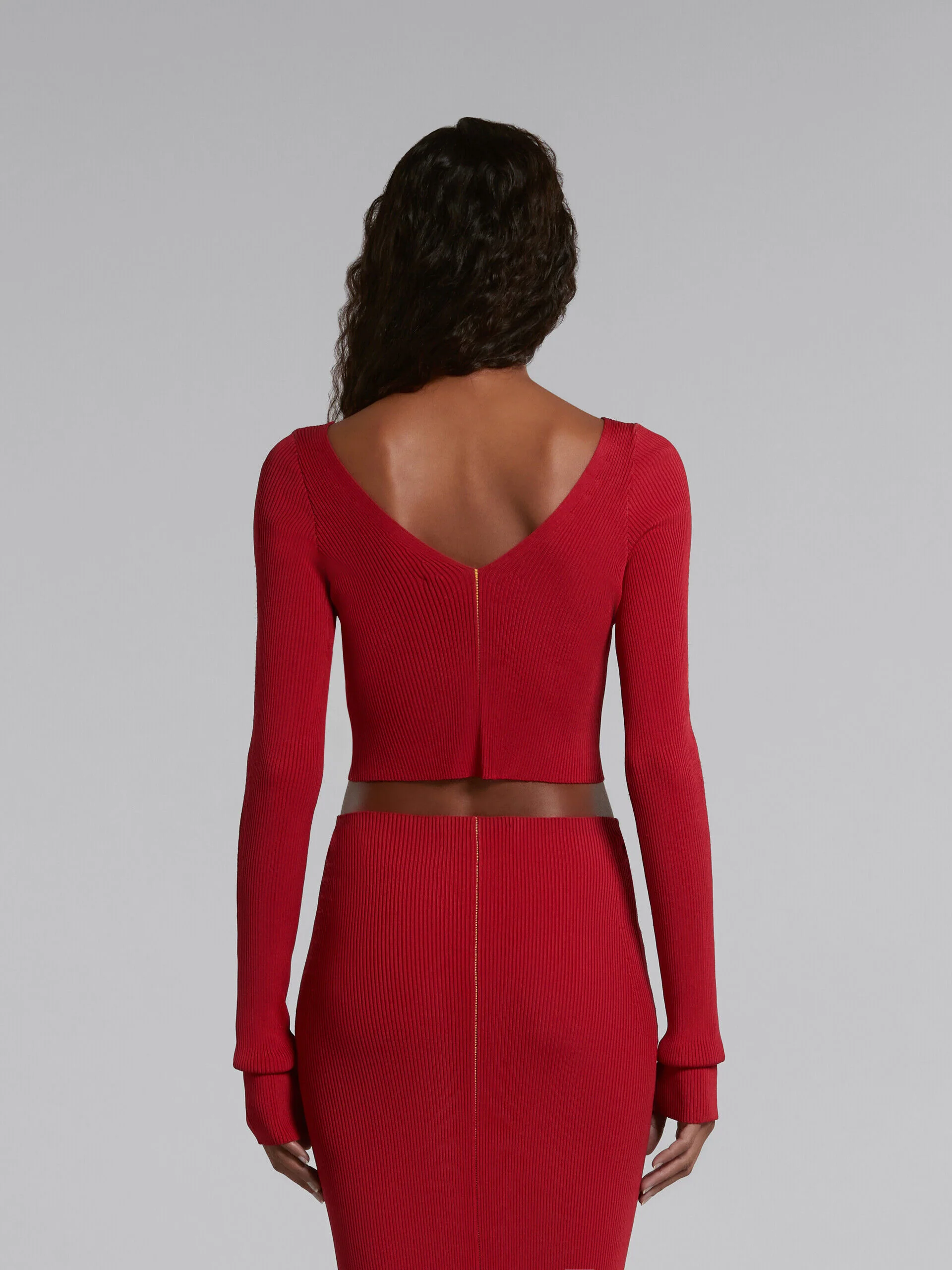 MARNI WOMEN'S RED RIBBED CROPPED SWEATER - Image 3