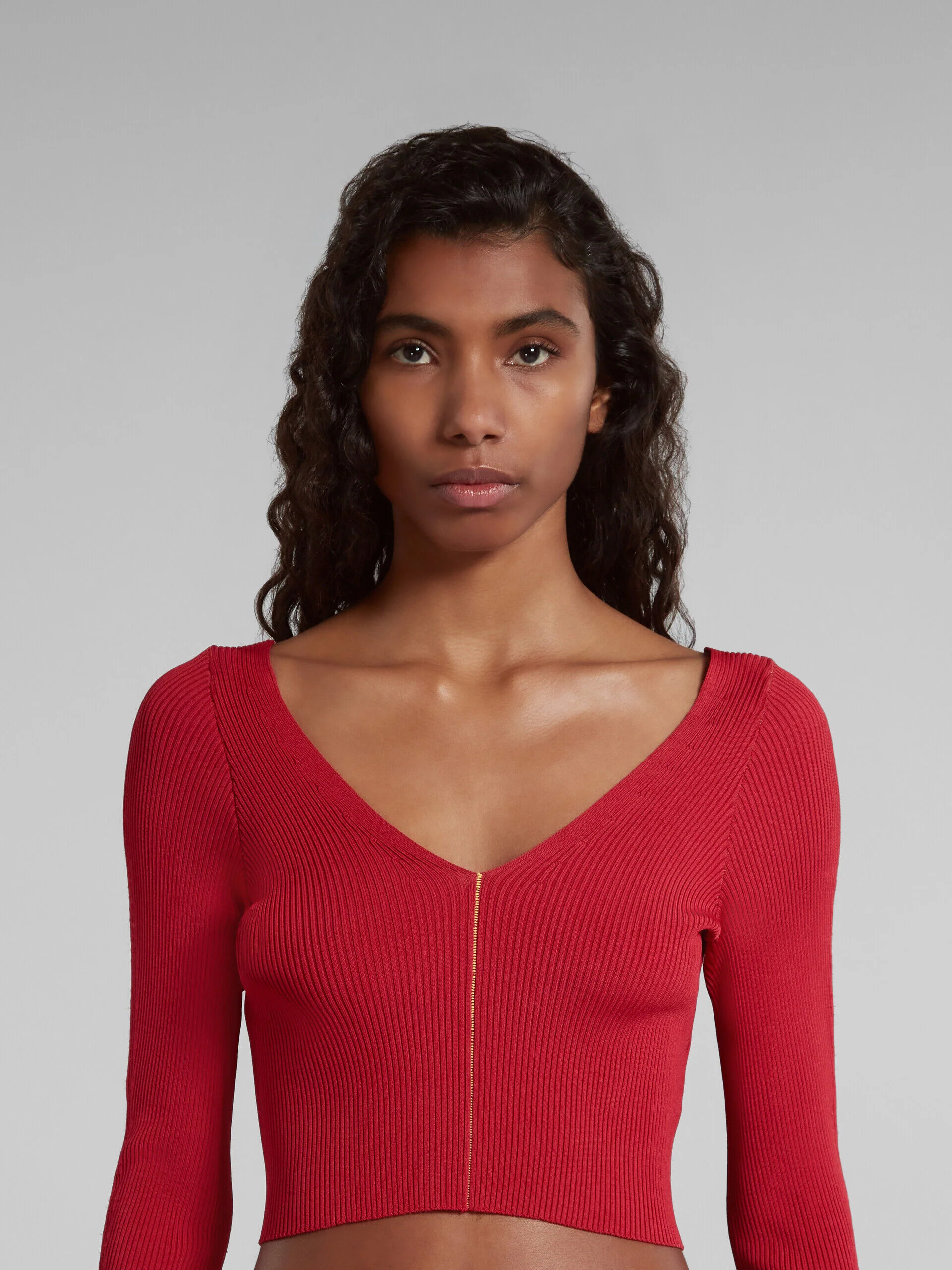 MARNI WOMEN'S RED RIBBED CROPPED SWEATER - Image 4