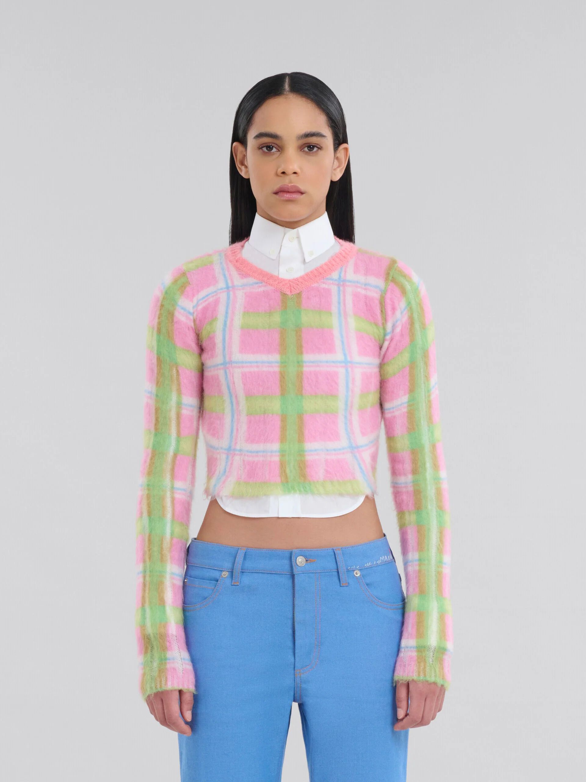 MARNI WOMEN'S PINK PLAID CROPPED SWEATER - Image 2