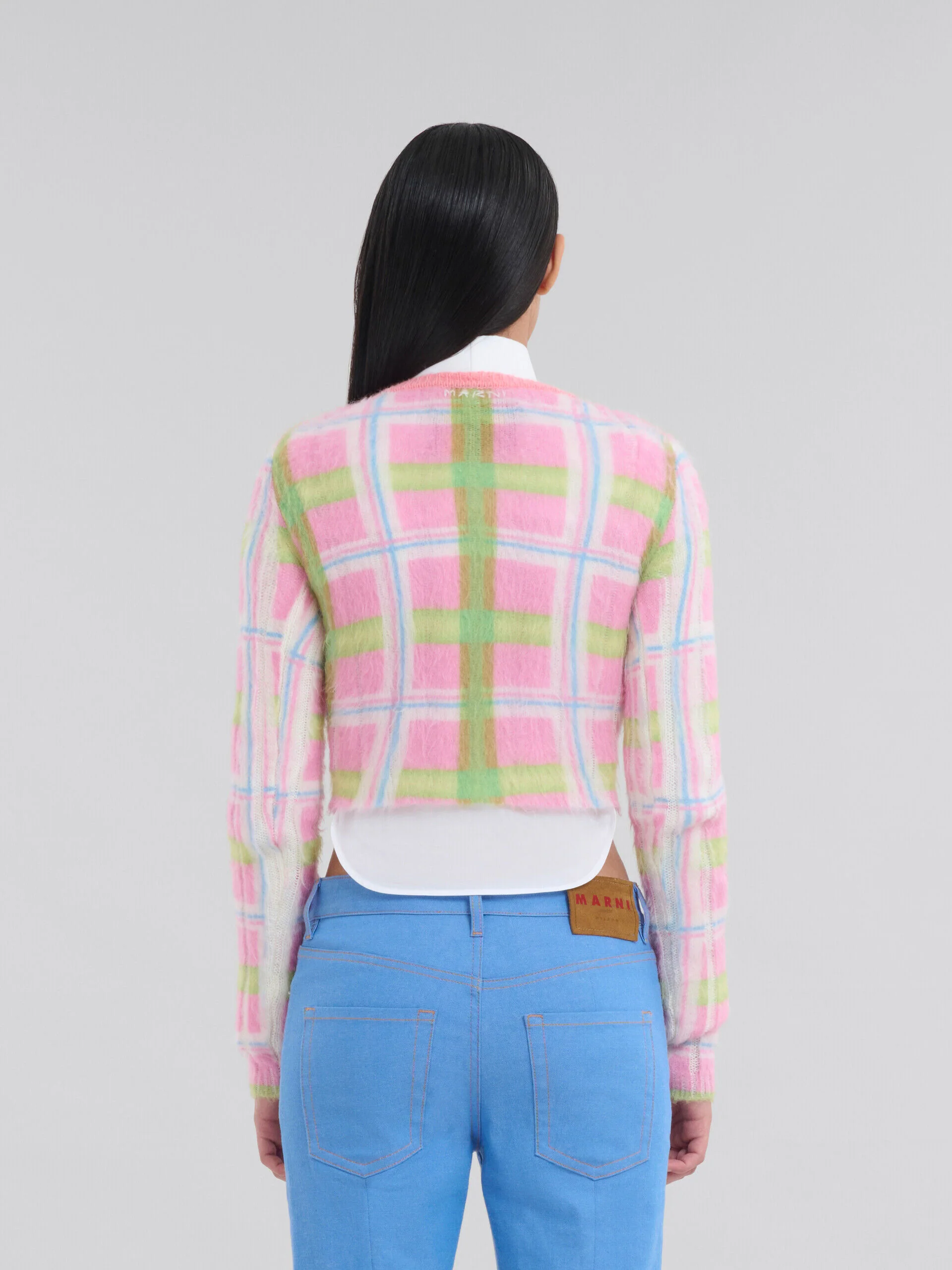 MARNI WOMEN'S PINK PLAID CROPPED SWEATER - Image 3