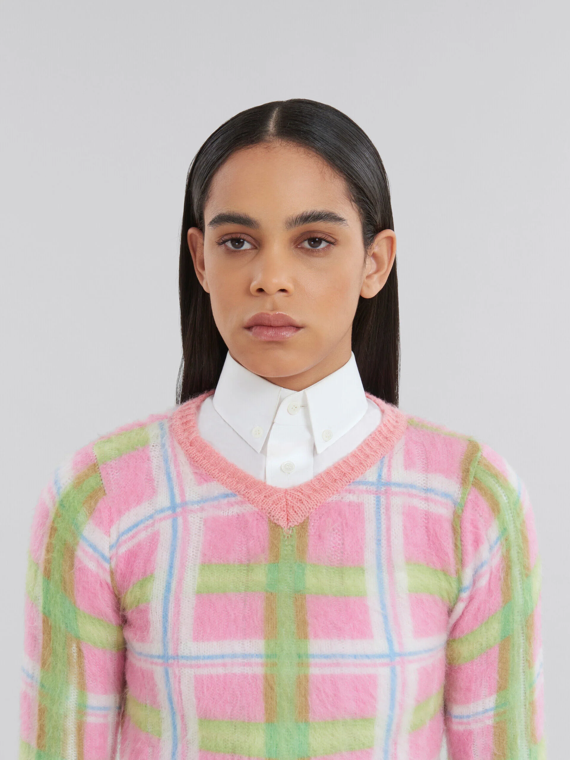 MARNI WOMEN'S PINK PLAID CROPPED SWEATER - Image 4