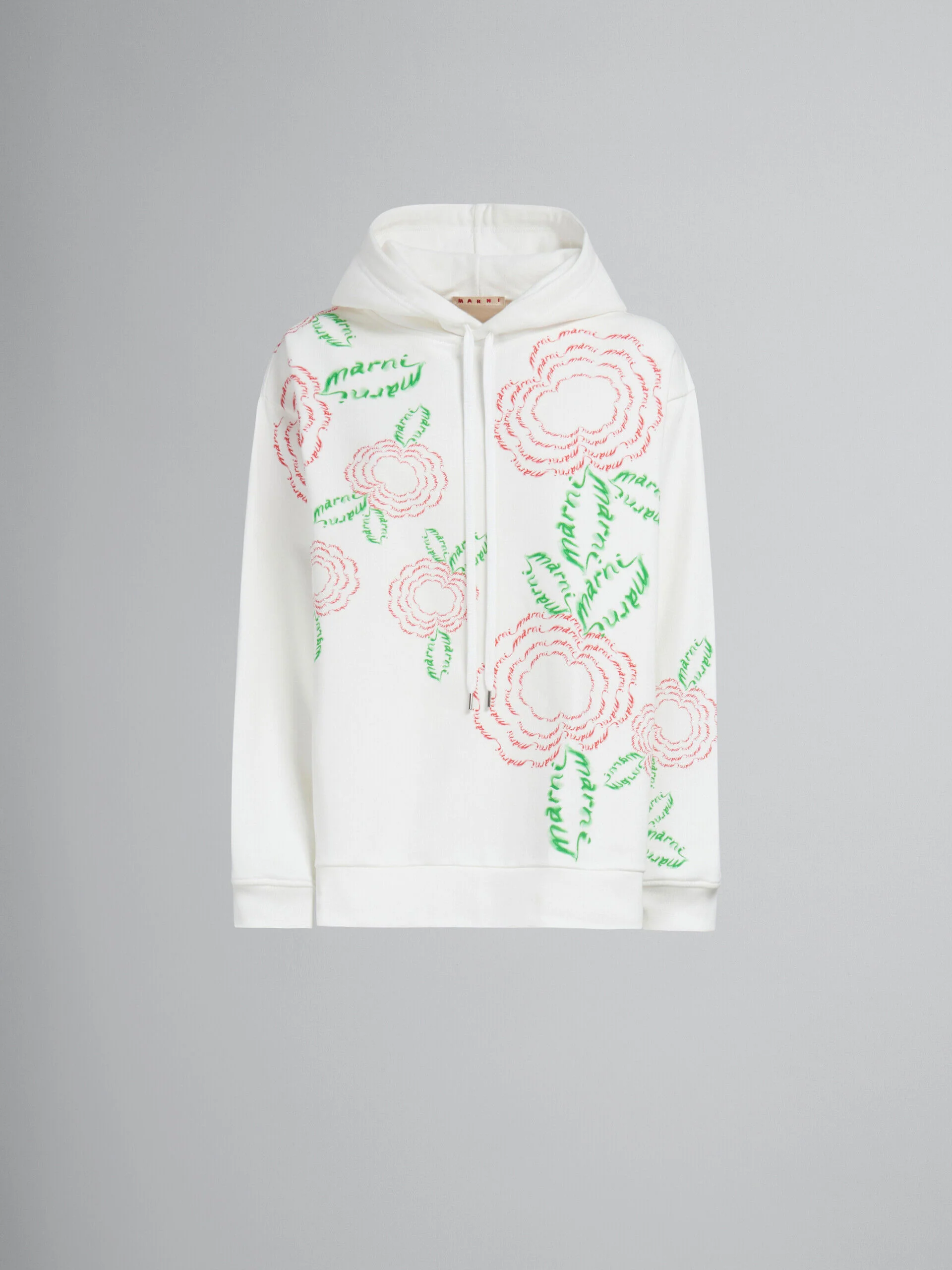 MARNI WOMEN'S NATURAL WHITE FLORAL EMBROIDERED HOODIE