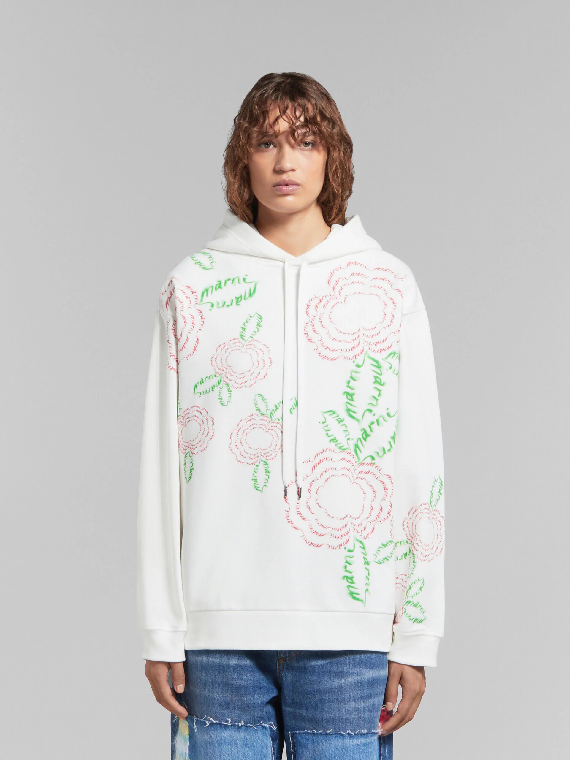 MARNI WOMEN'S NATURAL WHITE FLORAL EMBROIDERED HOODIE - Image 2