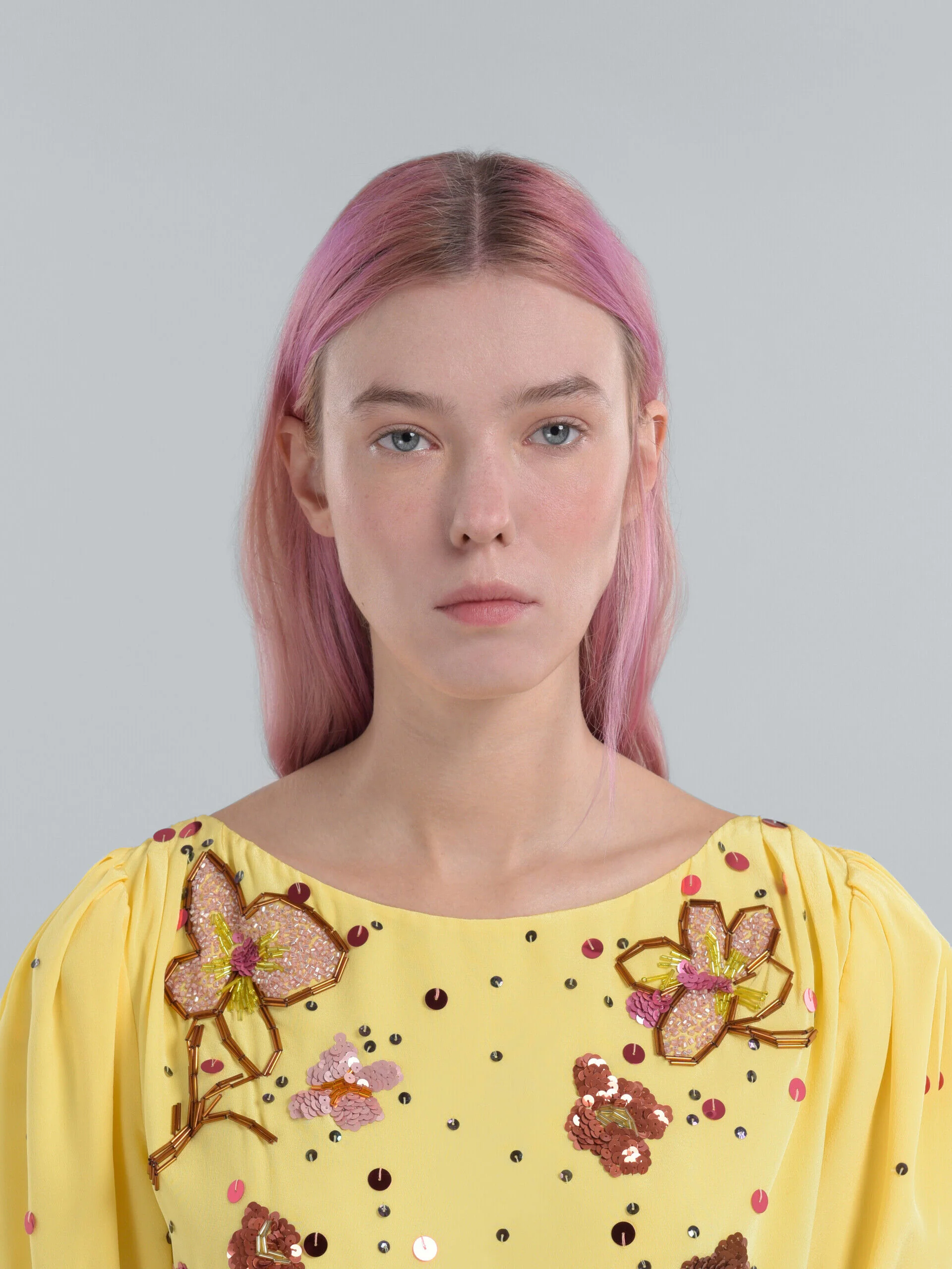 MARNI WOMEN'S YELLOW EMBROIDERED PUFF SLEEVE DRESS - Image 4