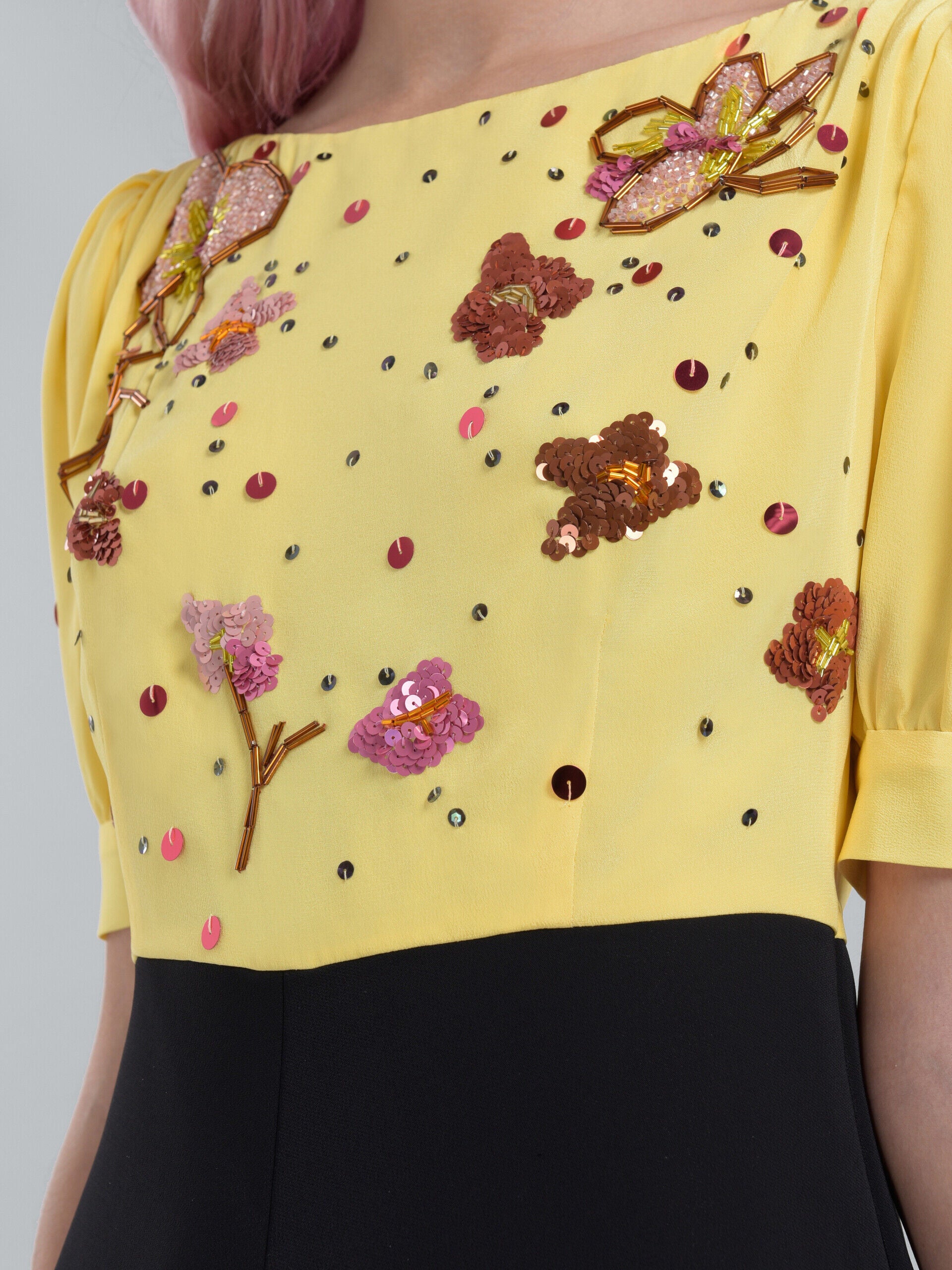MARNI WOMEN'S YELLOW EMBROIDERED PUFF SLEEVE DRESS - Image 5