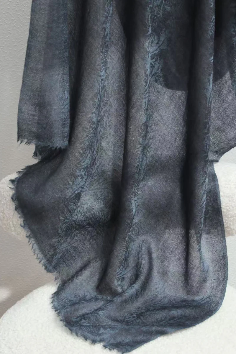 Max Simple Artisanal Thistle Motif Cashmere Wrap Dusty Blue - Image 2