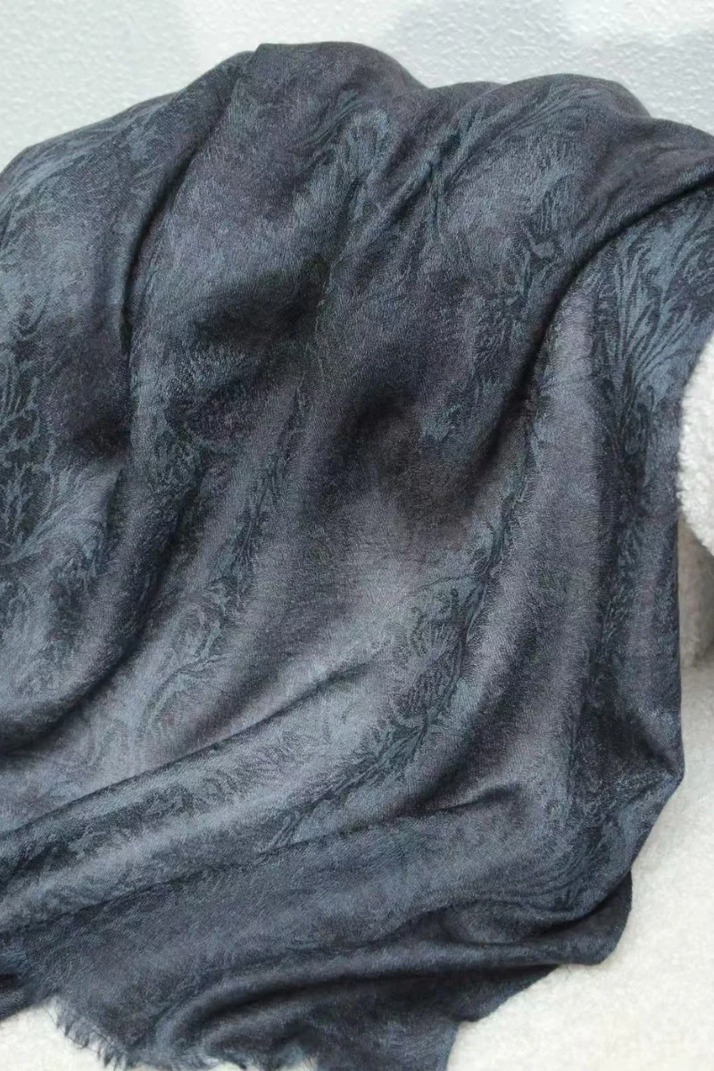 Max Simple Artisanal Thistle Motif Cashmere Wrap Dusty Blue - Image 3