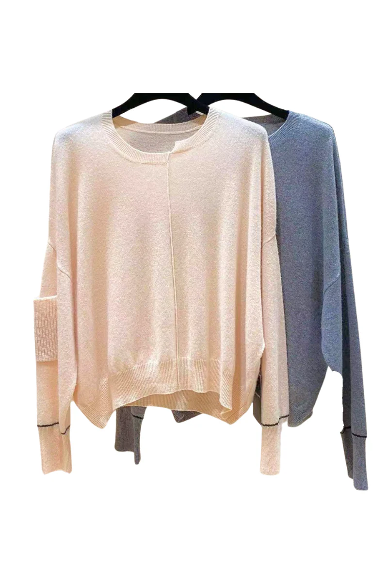 Max Simple Asymmetric Neckline Sweater_Pink