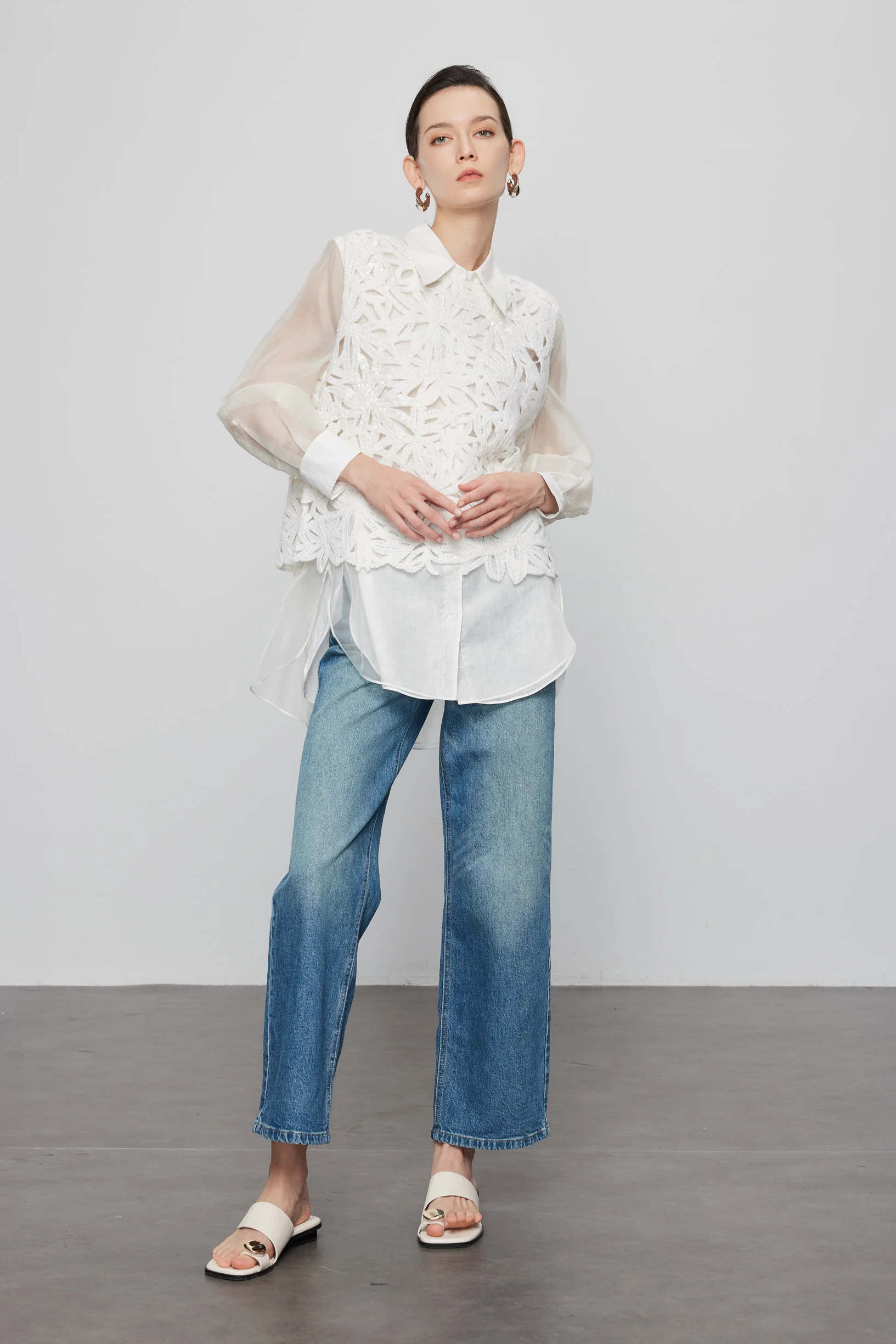 Max Simple Beaded Crochet  Vest White - Image 2
