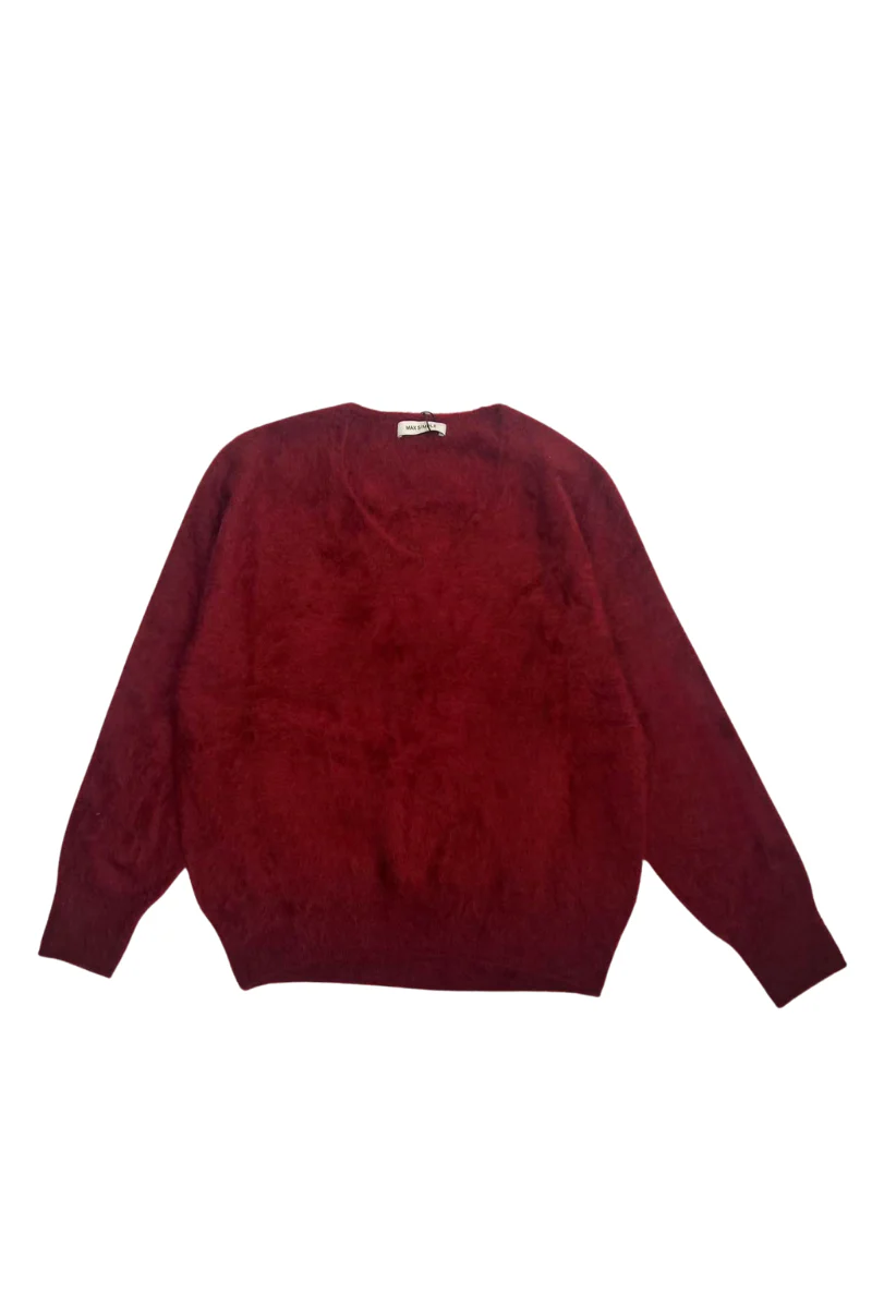 Max Simple Brushed V-Neck Cashmere Sweater_Wine