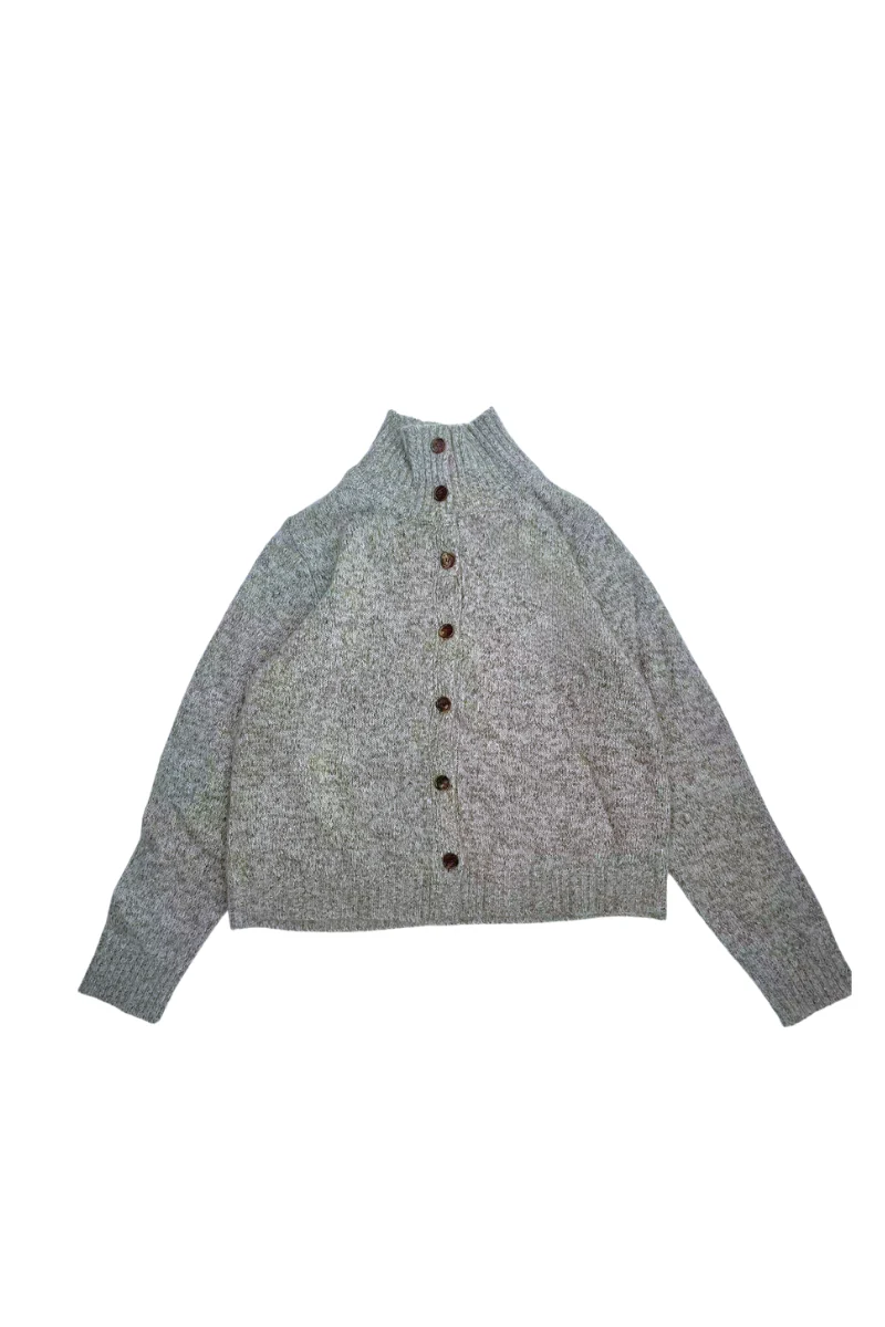 Max Simple Button Up Cashmere Silk Sweater_Lime Green