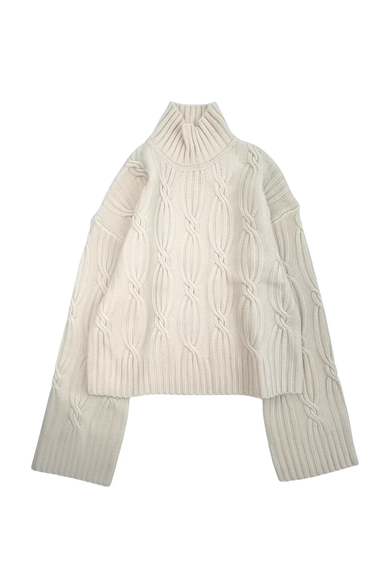 Max Simple Cable Knit Wool Sweater_White