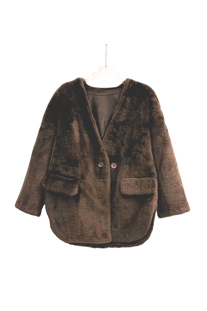 Max Simple Casual Shearling Jacket Taupe