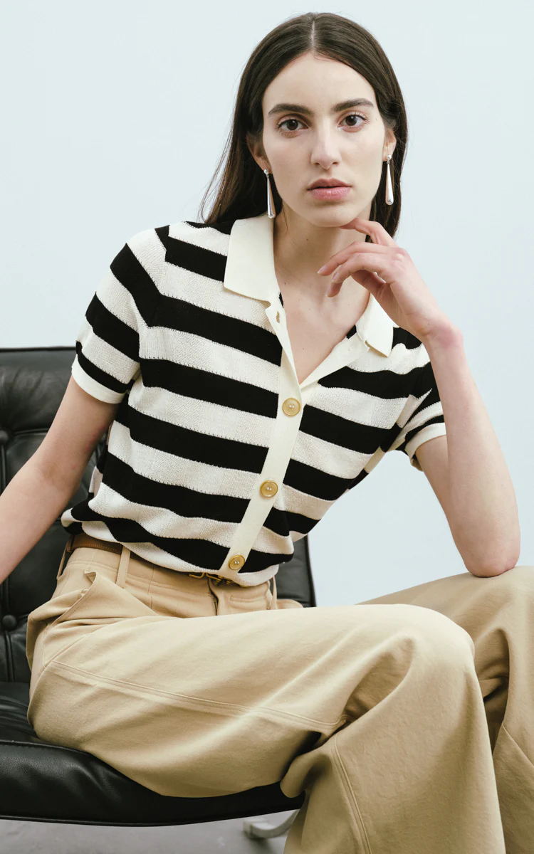 Max Simple Collared Striped Short-Sleeve Black - Image 2