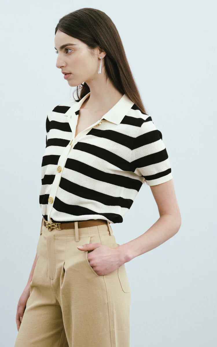 Max Simple Collared Striped Short-Sleeve Black - Image 3