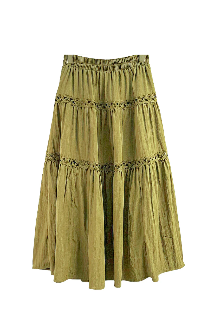 Max Simple Crochet-Lace Skirt Olive Green
