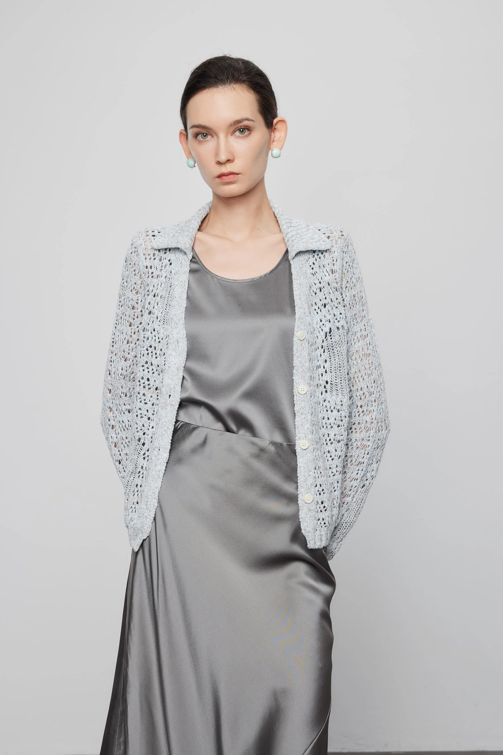 Max Simple Crochet Notch Collar Cardigan_Baby Blue - Image 3