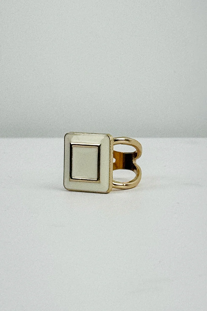 Max Simple Square Enamel Scarf Ring-White