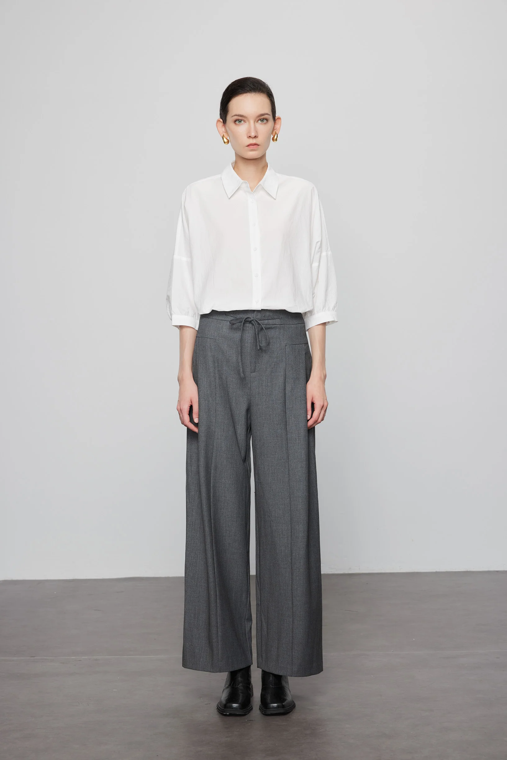 Max Simple Drawstring Wide-leg Pants Grey