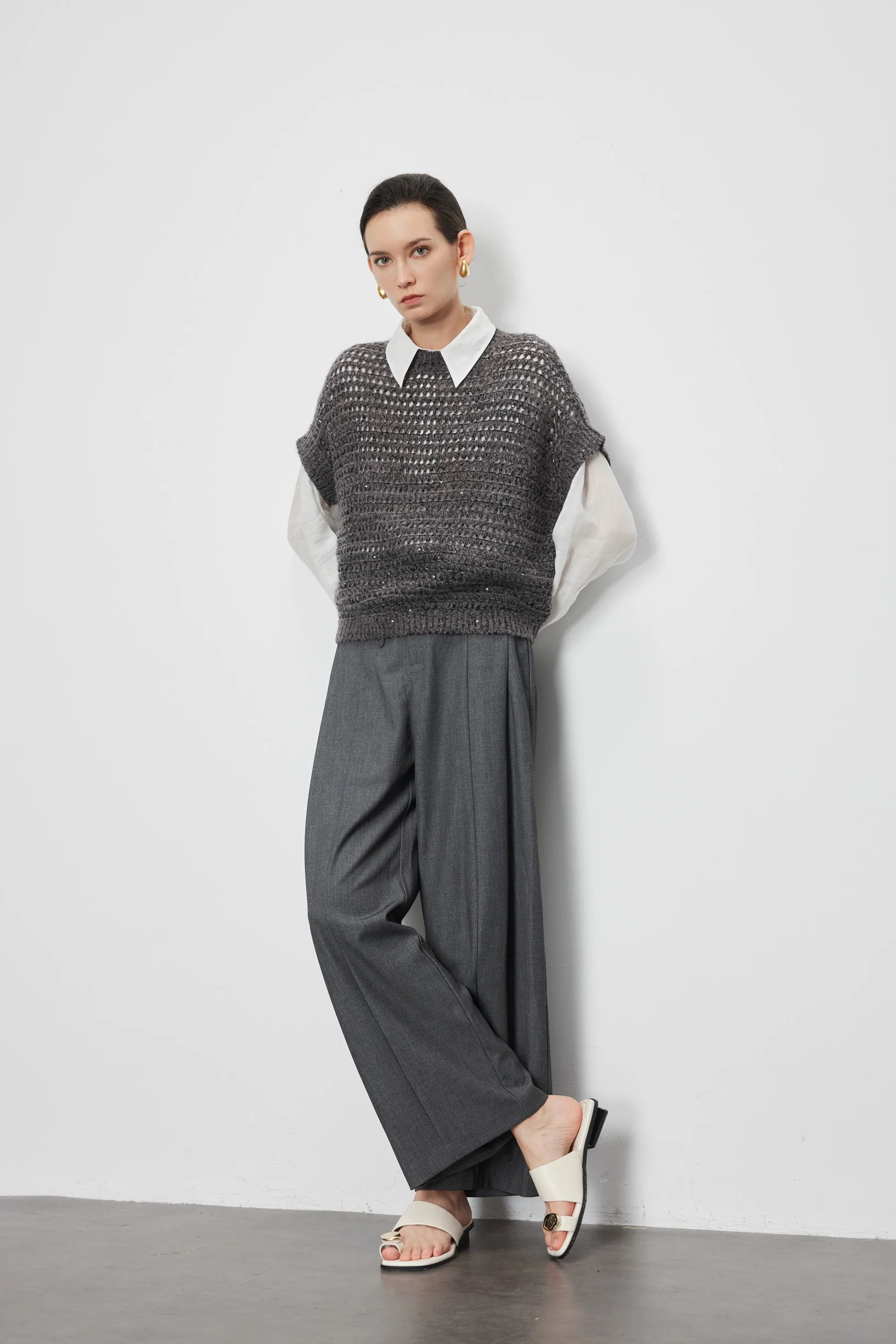 Max Simple Drawstring Wide-leg Pants Grey - Image 2