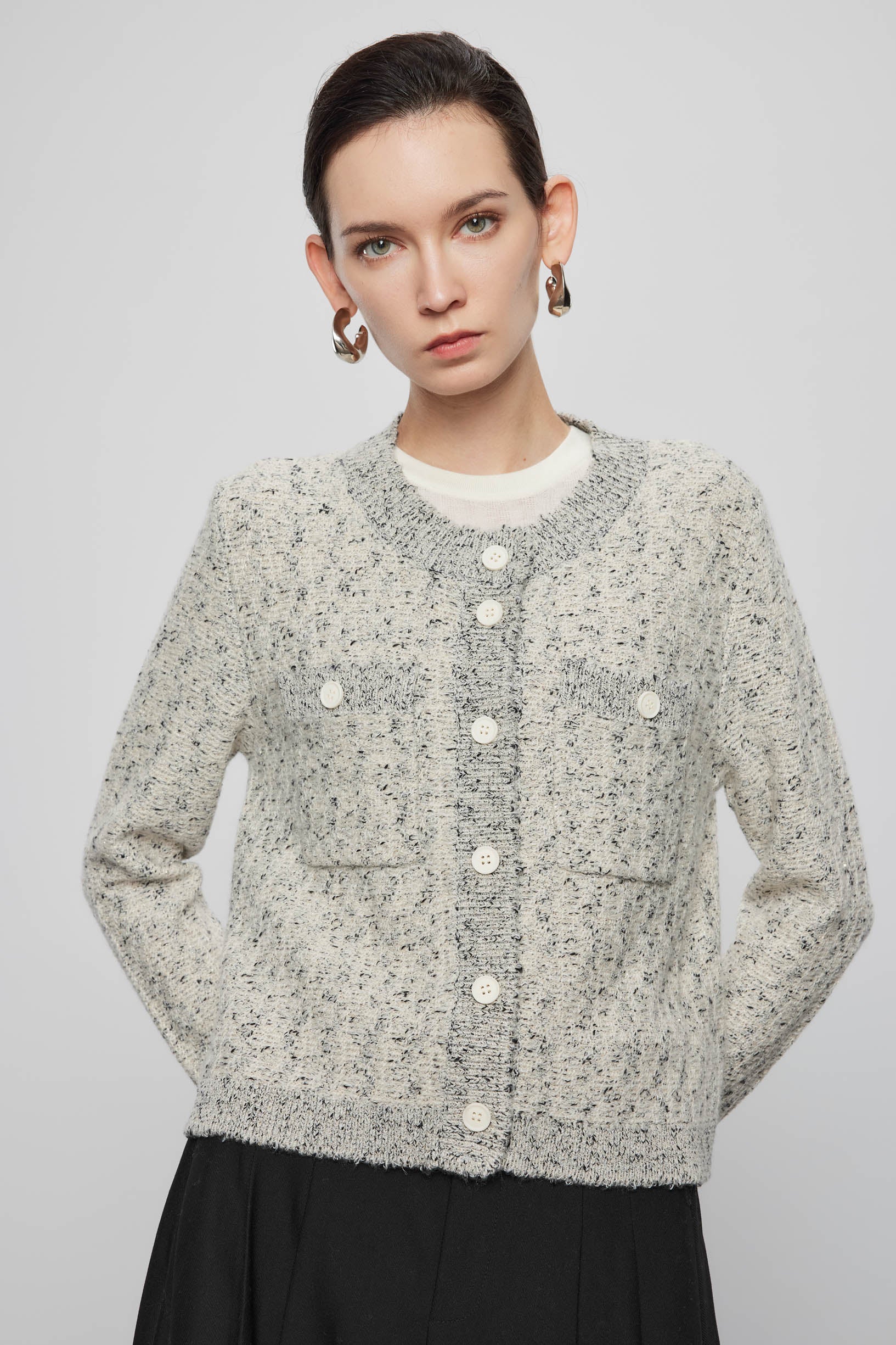 Max Simple Elegant Cashmere Cardigan_Light Grey - Image 3
