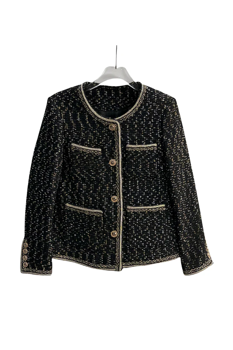 Max Simple Embellished Classic Tweed Jacket Black