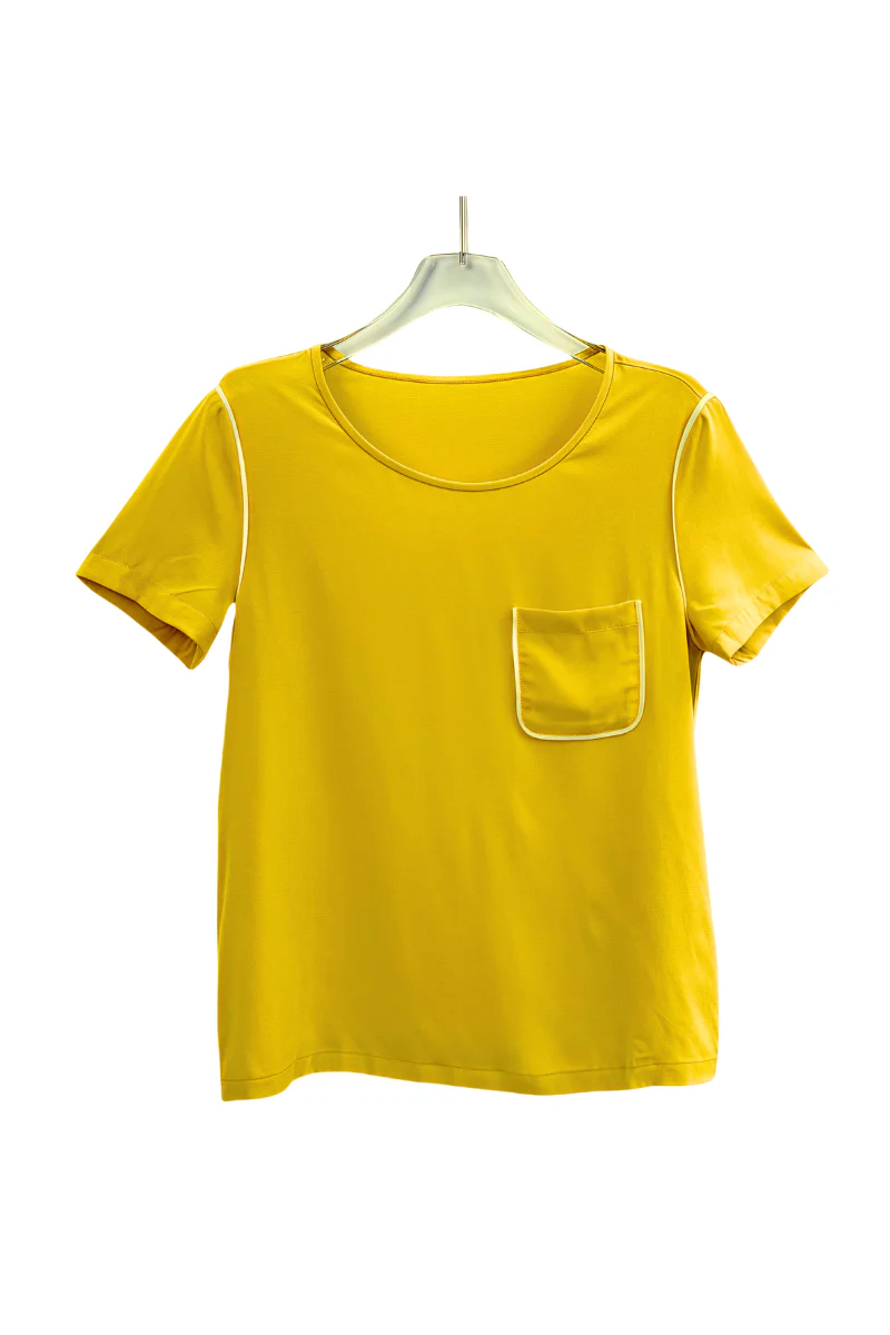 Max Simple Essential Silk Shirt with Pocket Yellow